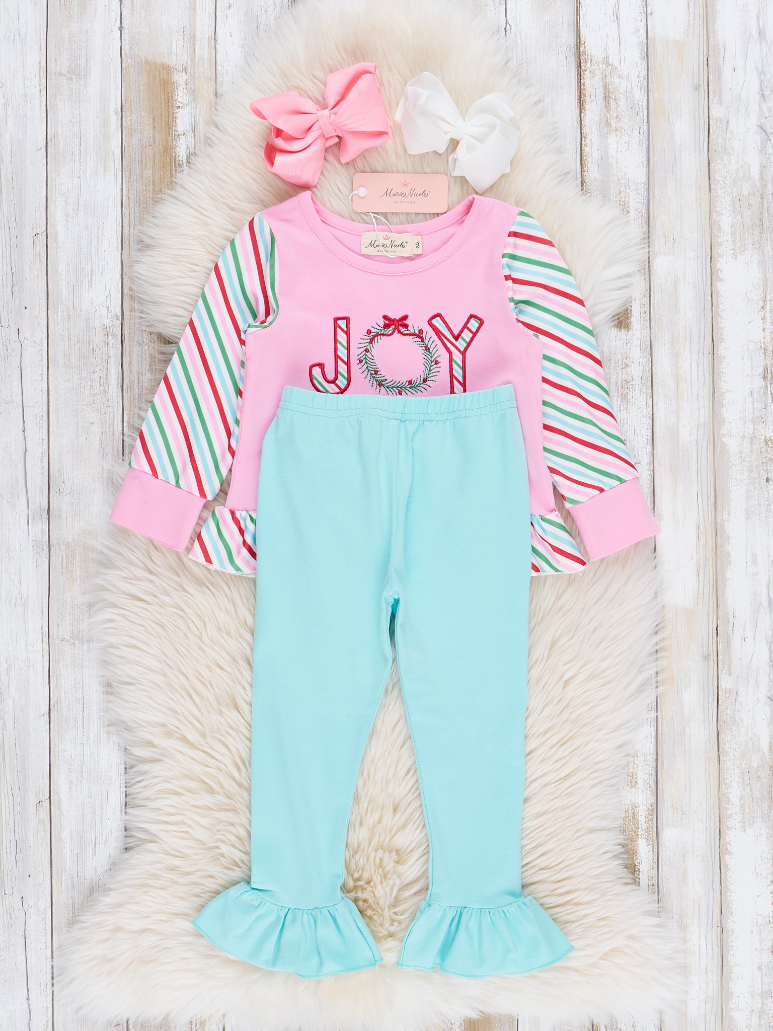 Candy Striped "Joy" Ruffle Outfit - Marie Nicole Clothing