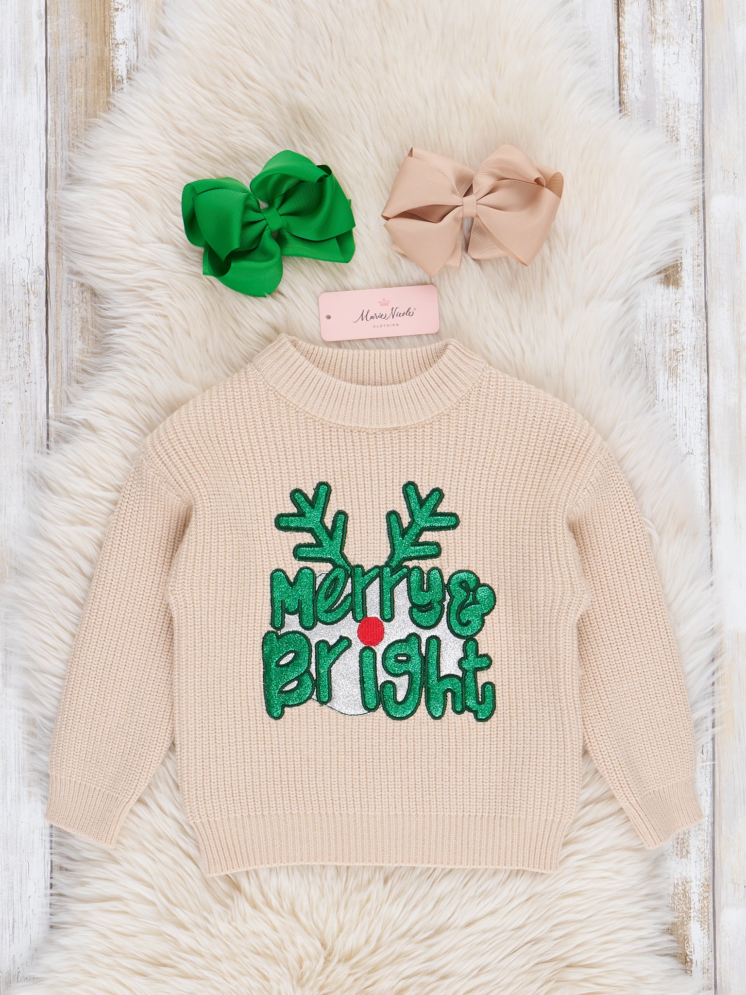 Embroidered Merry & Bright Sweater - Marie Nicole Clothing