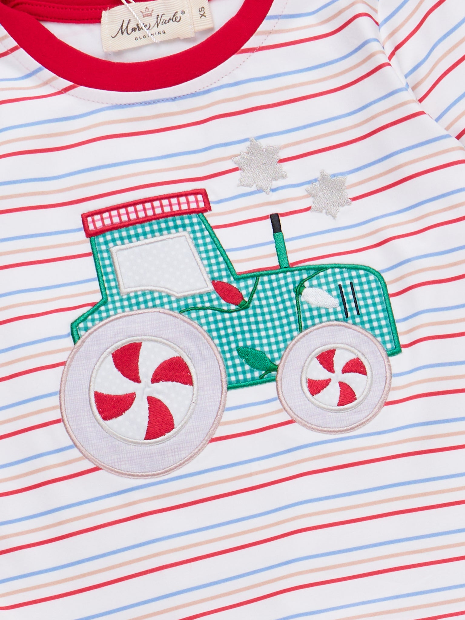 Peppermint Wheels Embroidered Striped Outfit - Marie Nicole Clothing