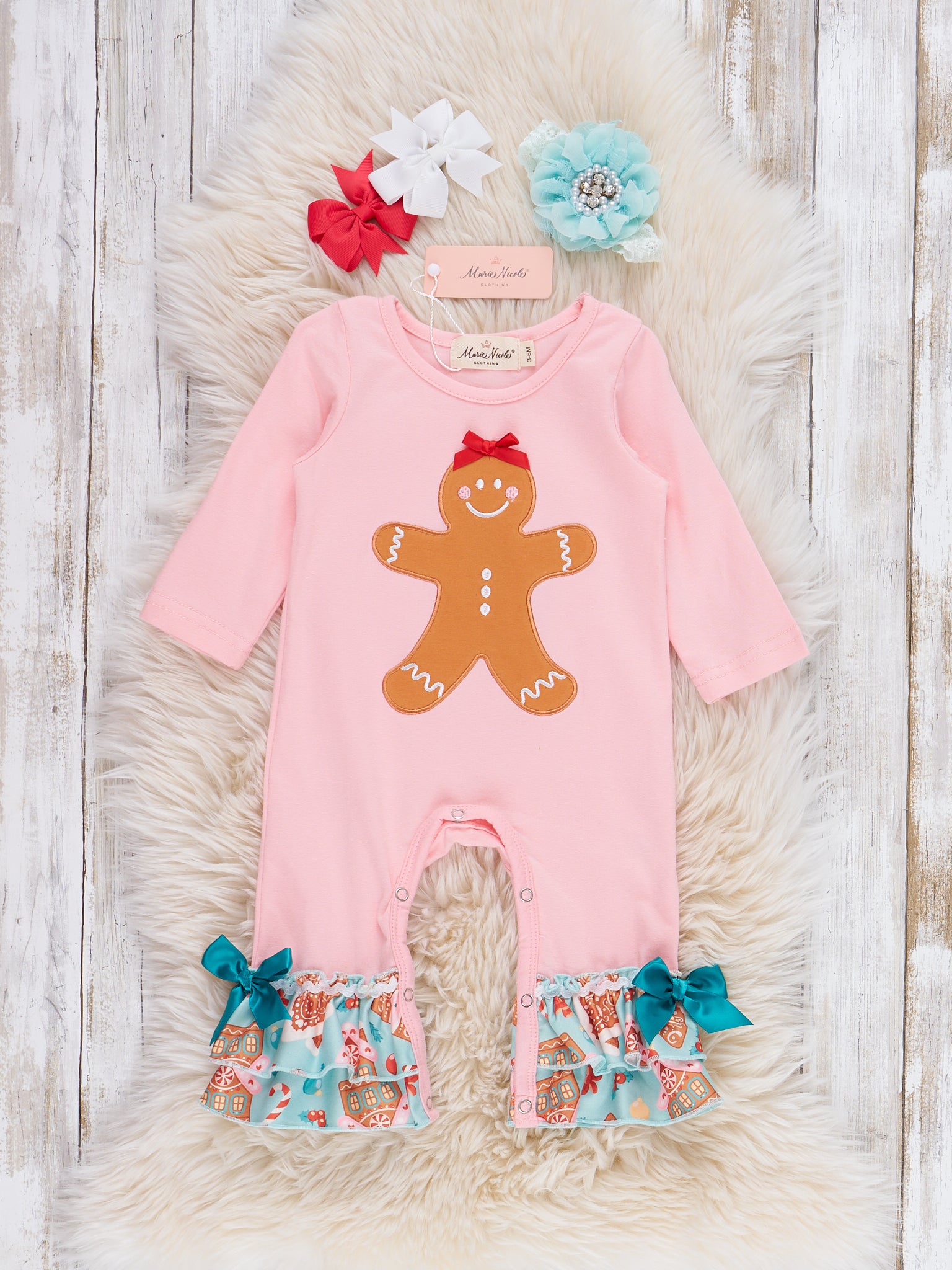 Cheerful Cookies Embroidered Ruffle Romper - Marie Nicole Clothing