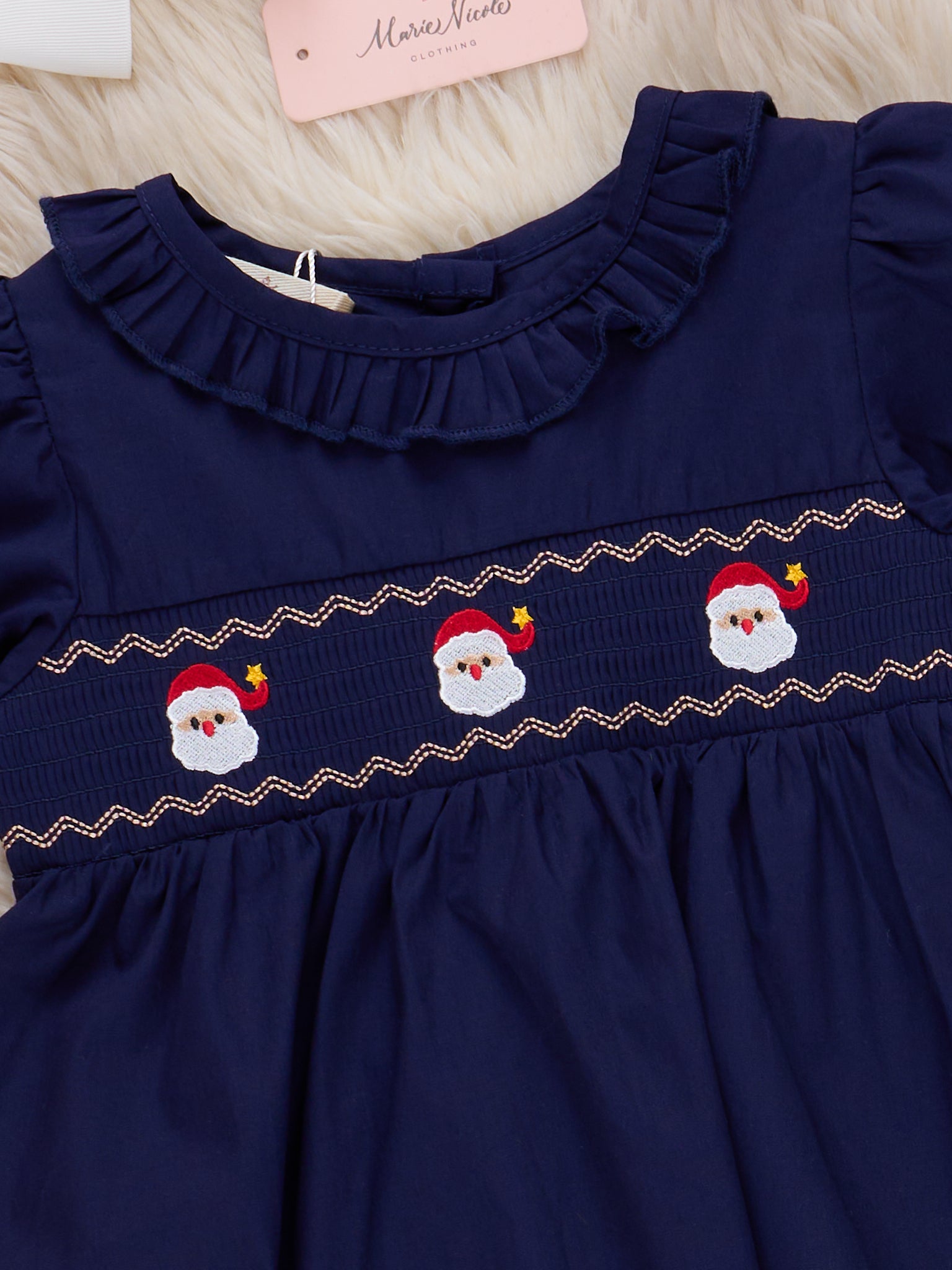 Santa Vintage Smocked Ruffle Dress - Marie Nicole Clothing