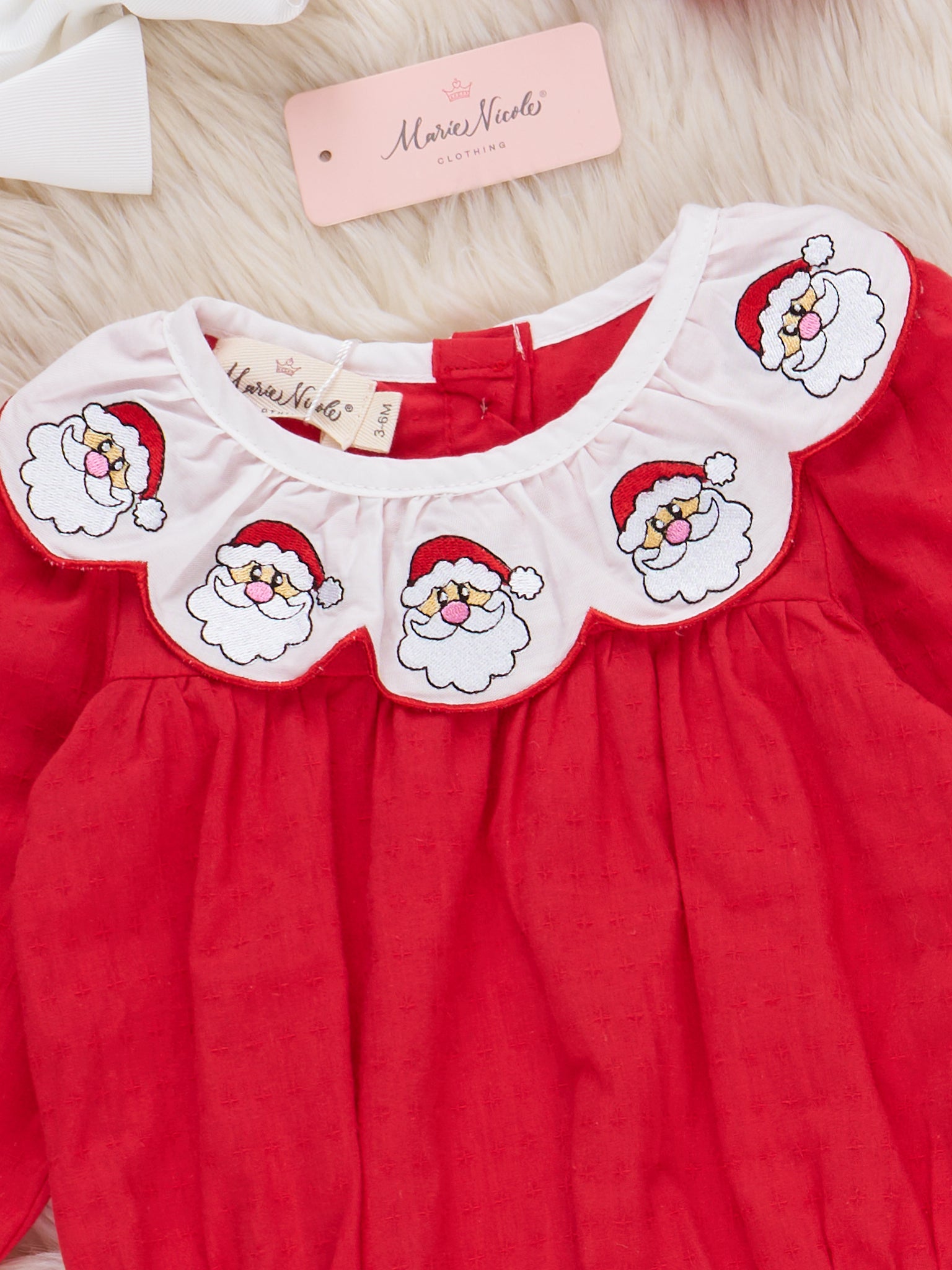 Cotton Santa Smocked Bubble Romper - Marie Nicole Clothing