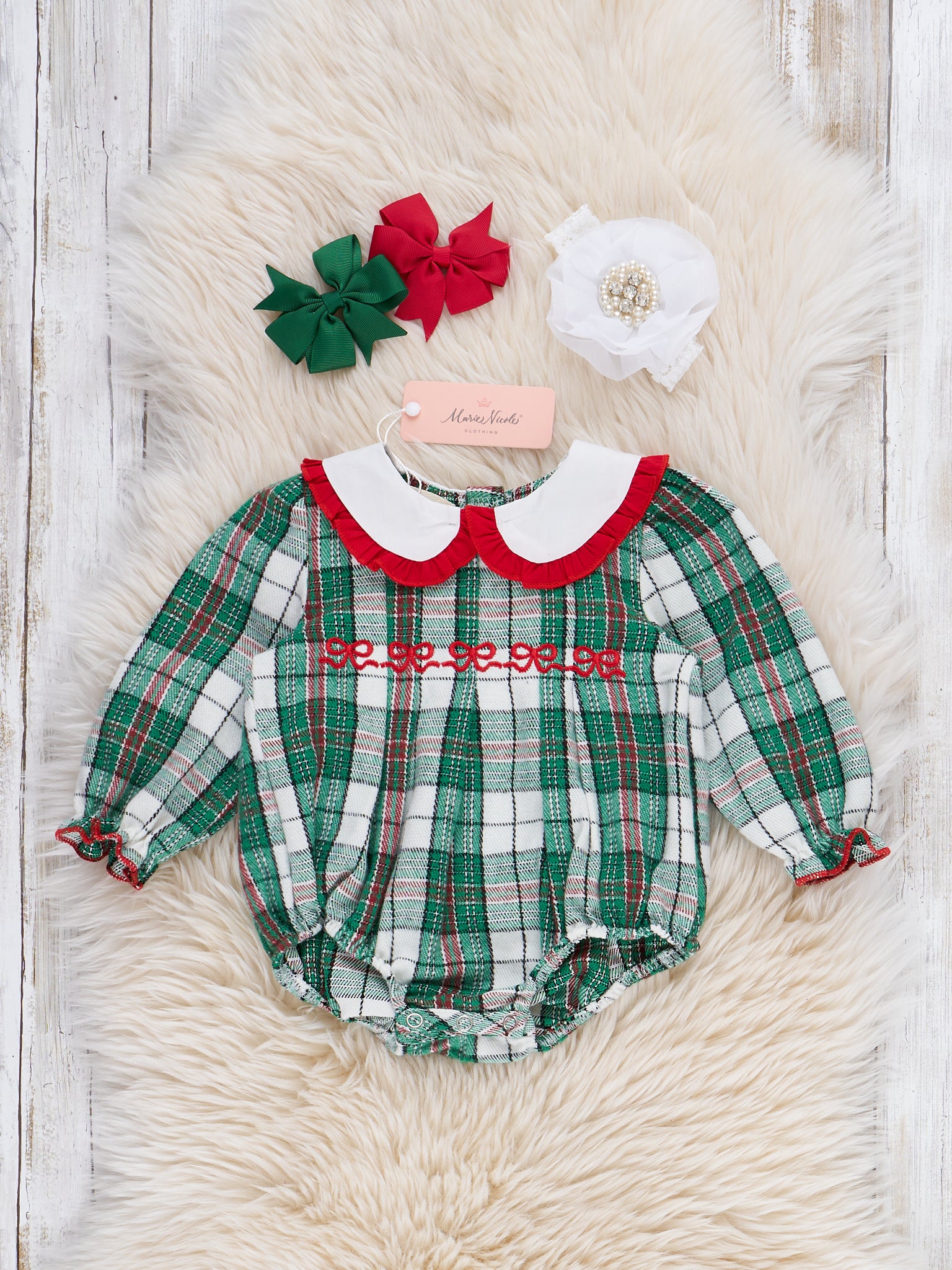 Holiday Plaid Bubble Romper - Marie Nicole Clothing