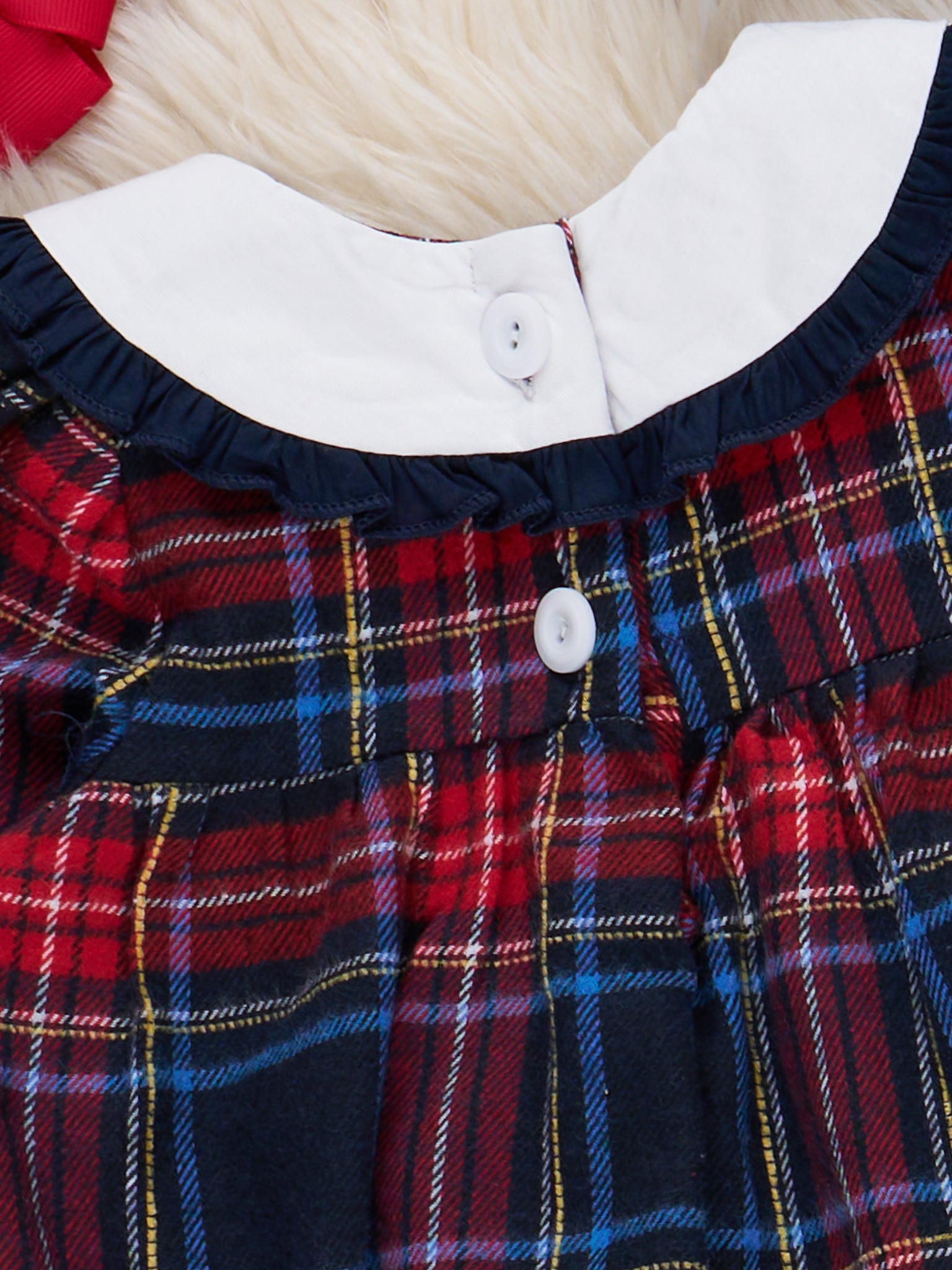 Embroidered Reindeer Plaid Bubble Romper - Marie Nicole Clothing