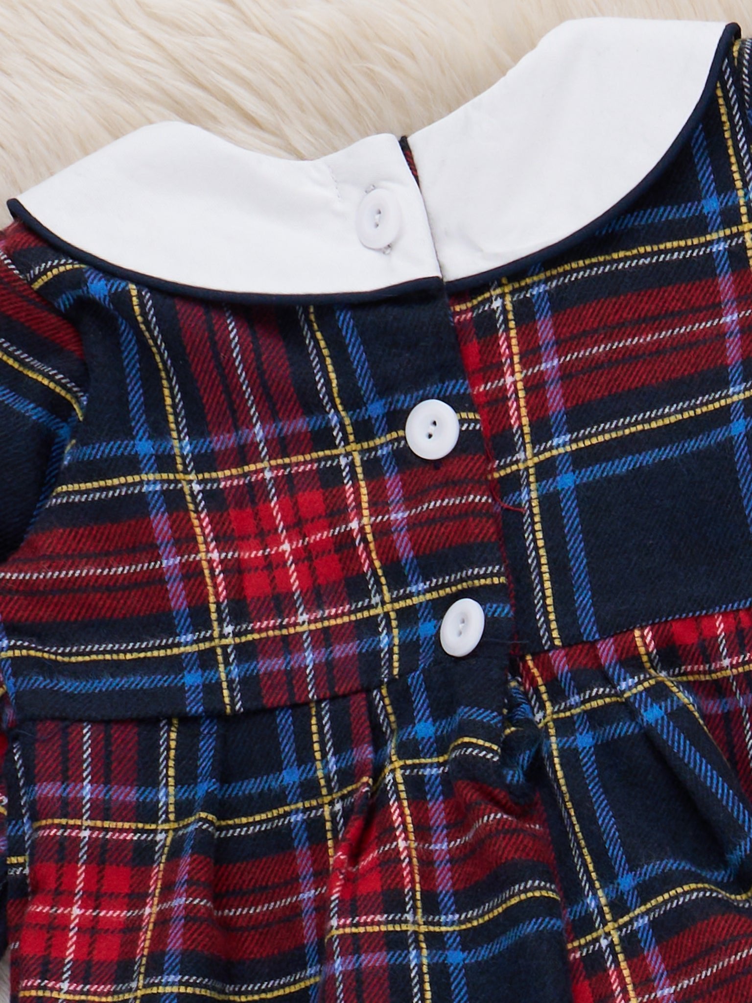 Embroidered Reindeer Plaid Romper - Marie Nicole Clothing