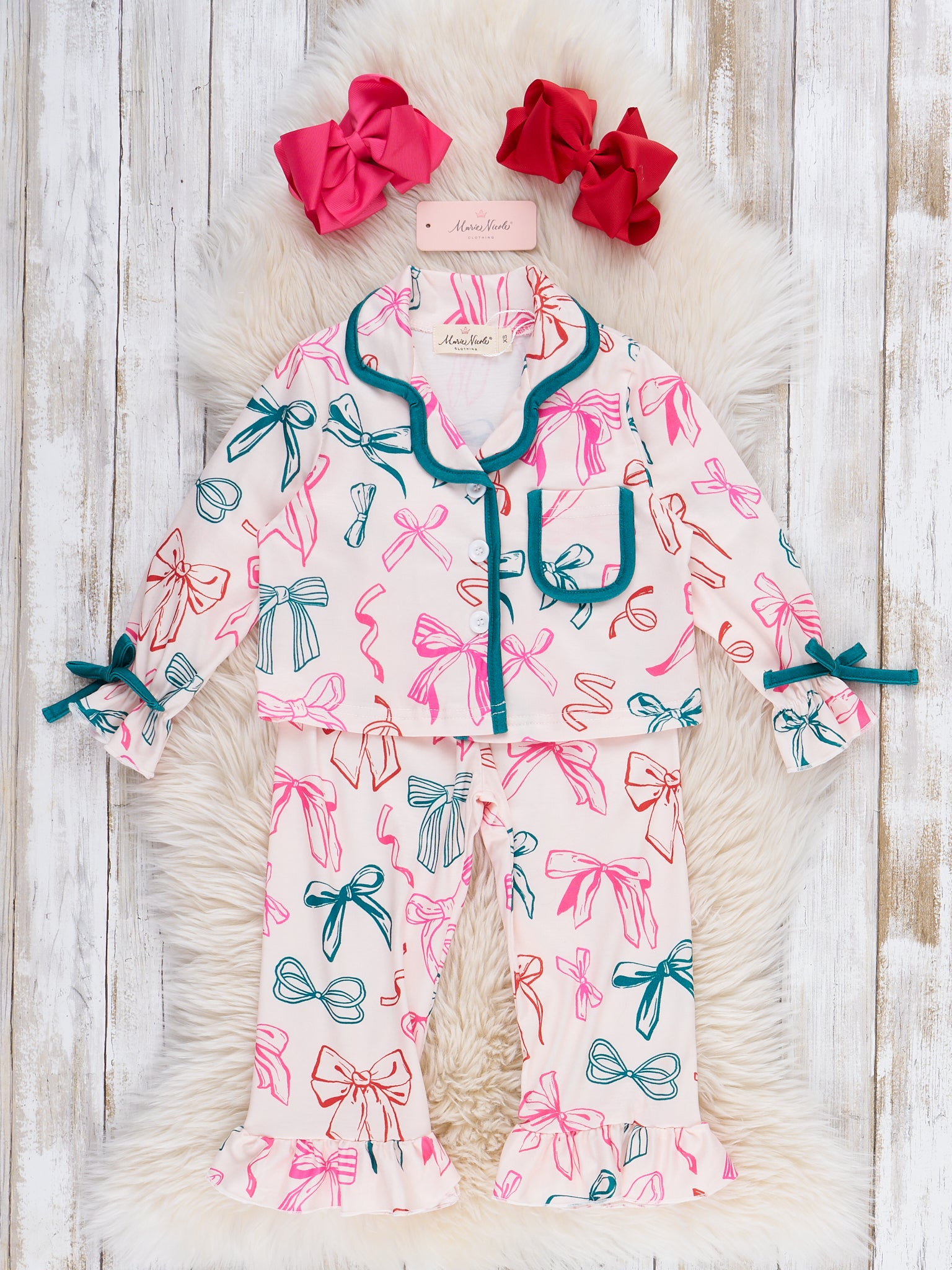 Jolly Bowtie Cropped Ruffle Pajamas - Marie Nicole Clothing