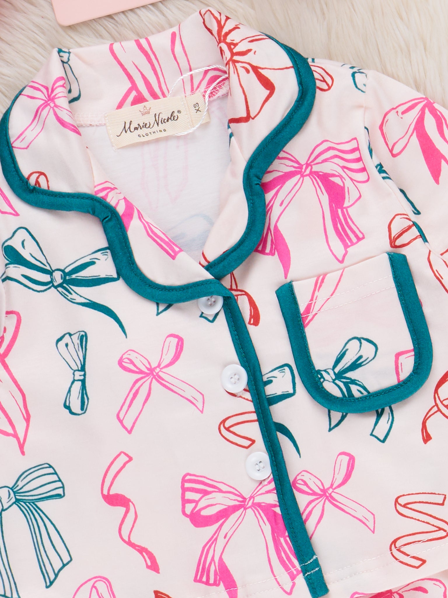 Jolly Bowtie Cropped Ruffle Pajamas - Marie Nicole Clothing