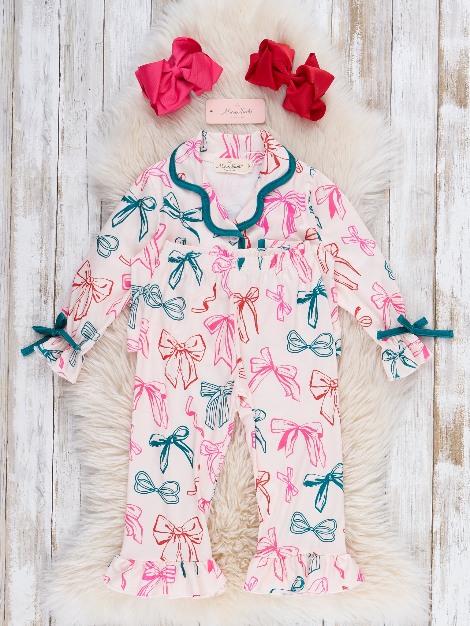 Jolly Bowtie Cropped Ruffle Pajamas - Marie Nicole Clothing