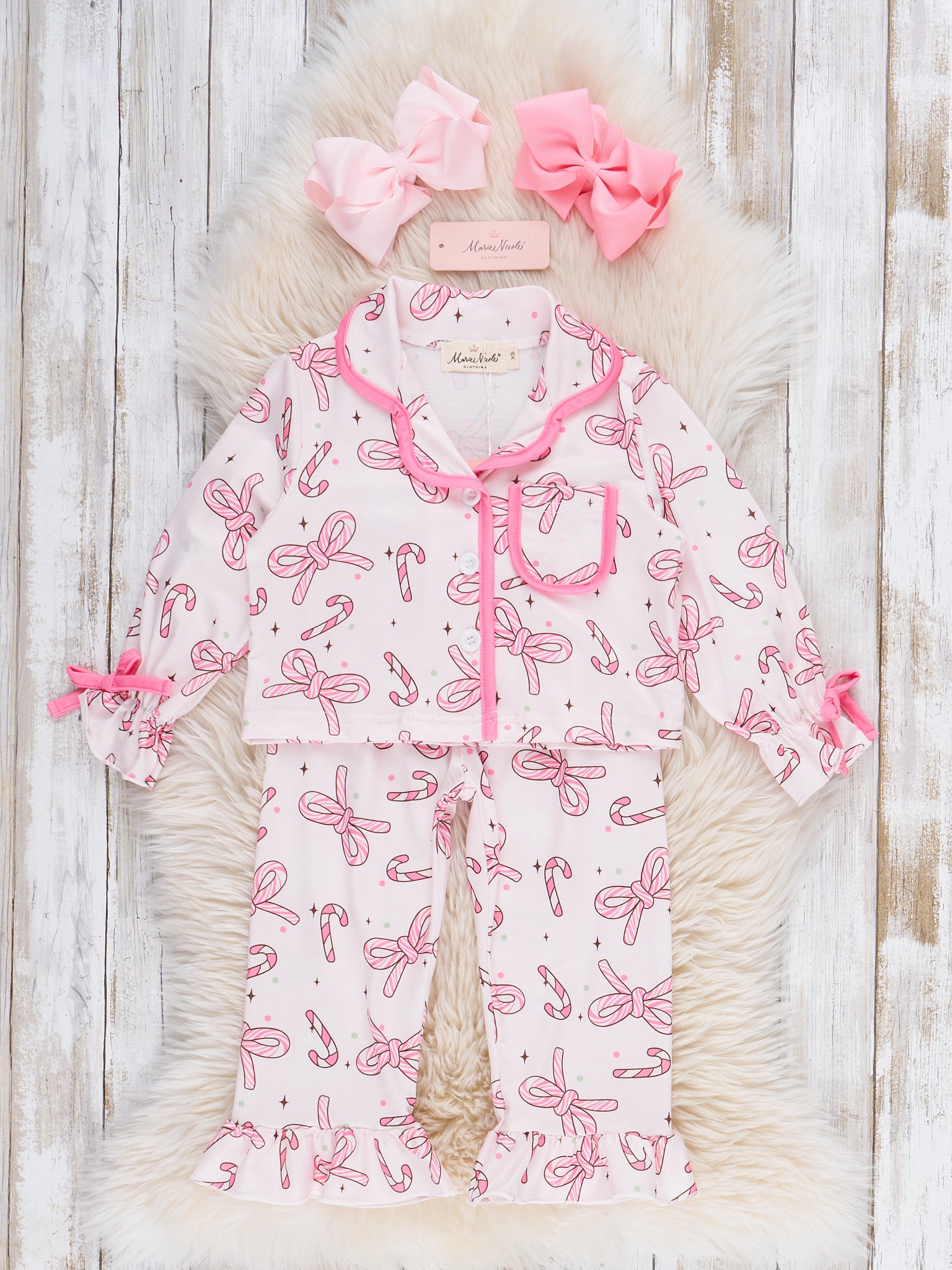 Candy Cane Lane Cropped Ruffle Pajamas - Marie Nicole Clothing