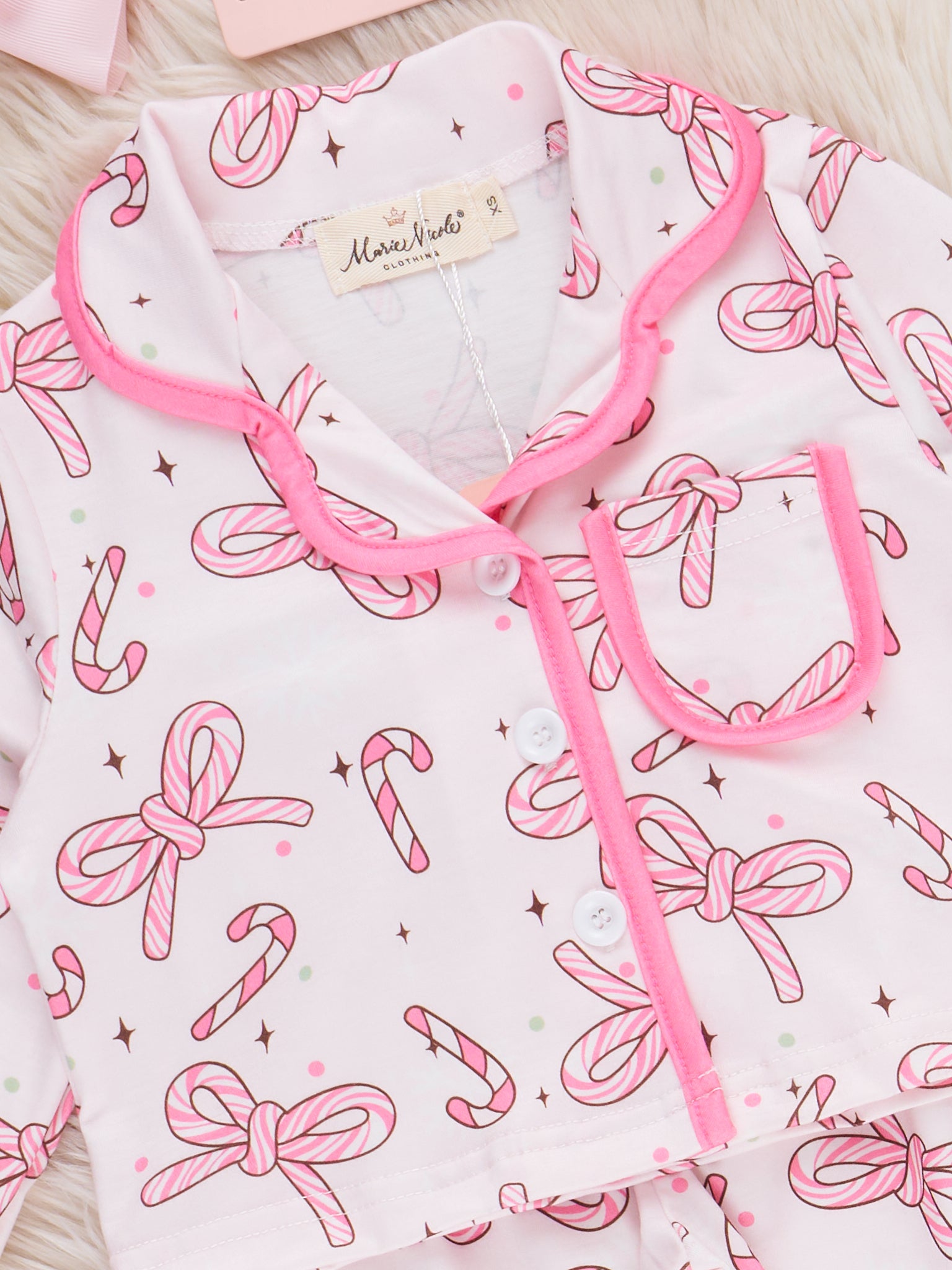Candy Cane Lane Cropped Ruffle Pajamas - Marie Nicole Clothing