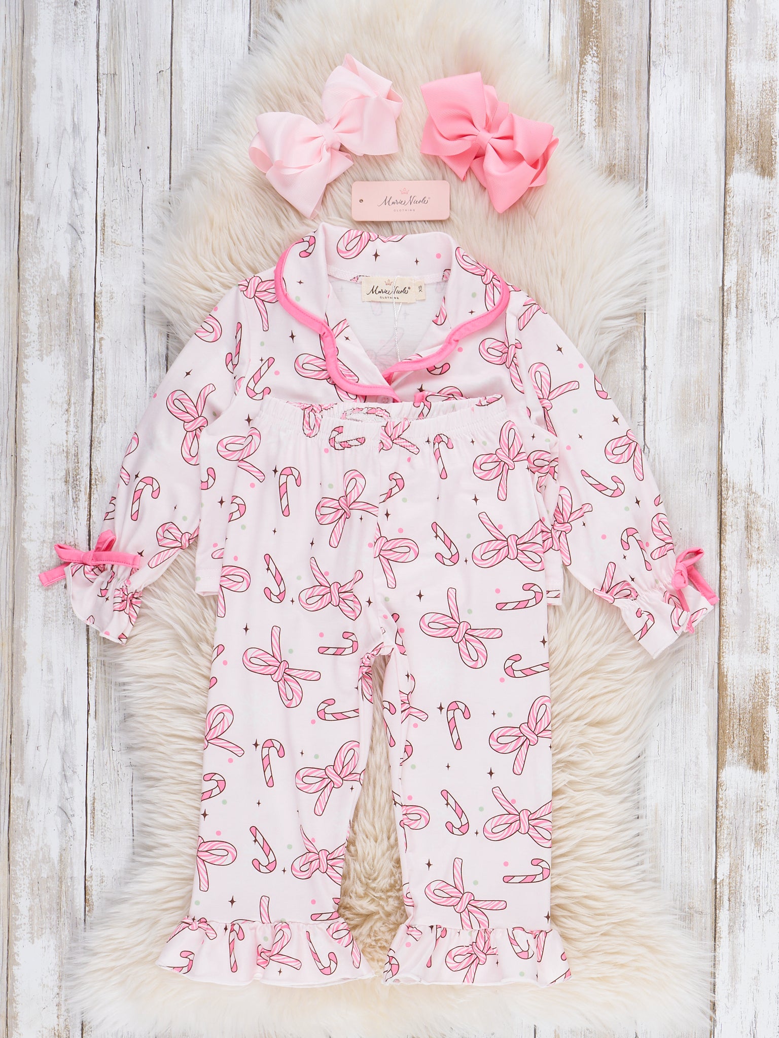 Candy Cane Lane Cropped Ruffle Pajamas - Marie Nicole Clothing