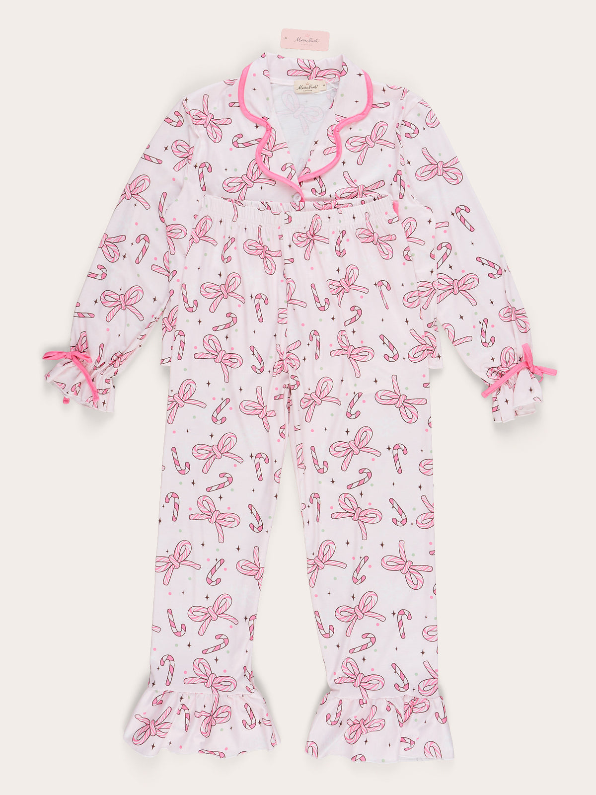 Mom & Me Candy Cane Lane Cropped Ruffle Pajamas - Marie Nicole Clothing