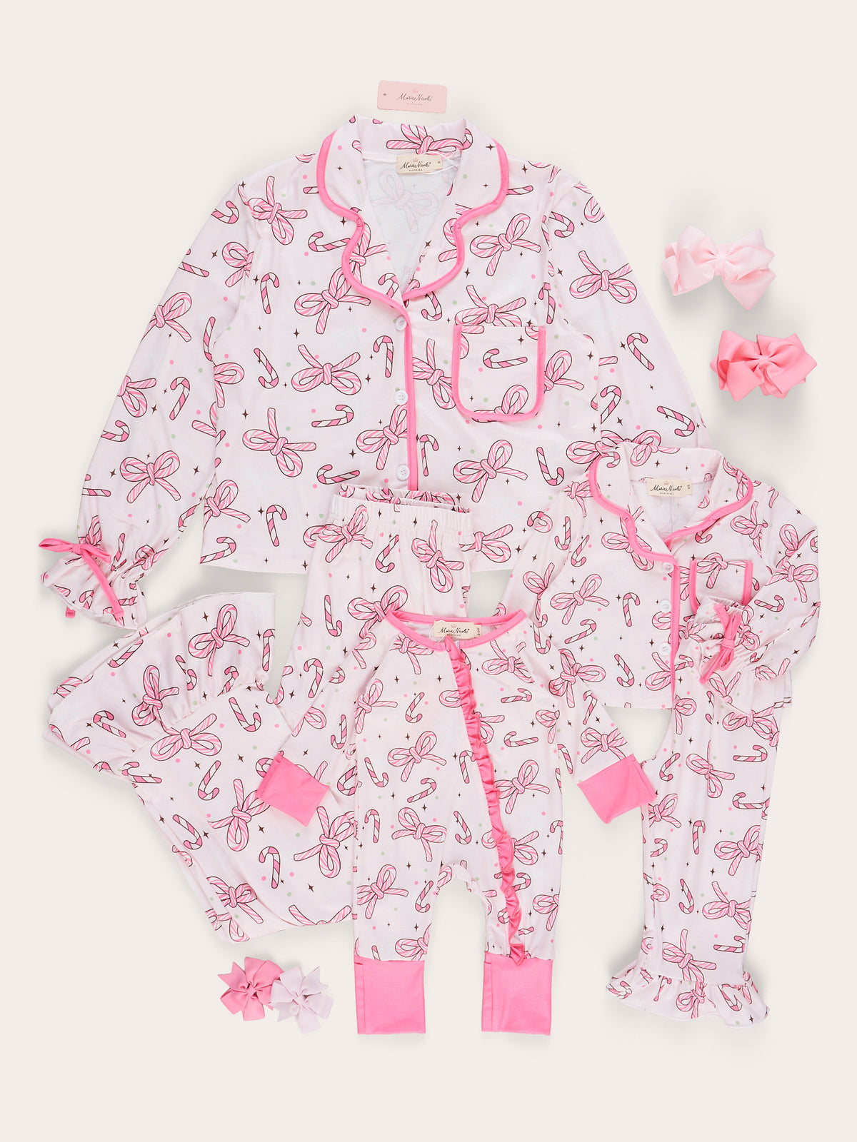 Mom & Me Candy Cane Lane Cropped Ruffle Pajamas - Marie Nicole Clothing