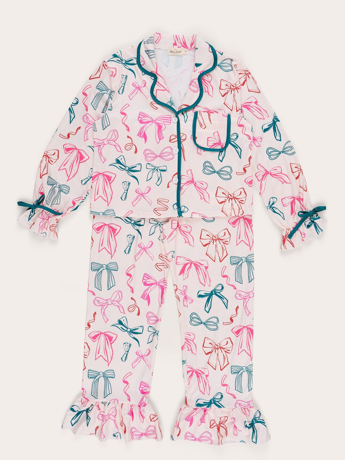 Mom & Me Jolly Bowtie Cropped Ruffle Pajamas - Marie Nicole Clothing