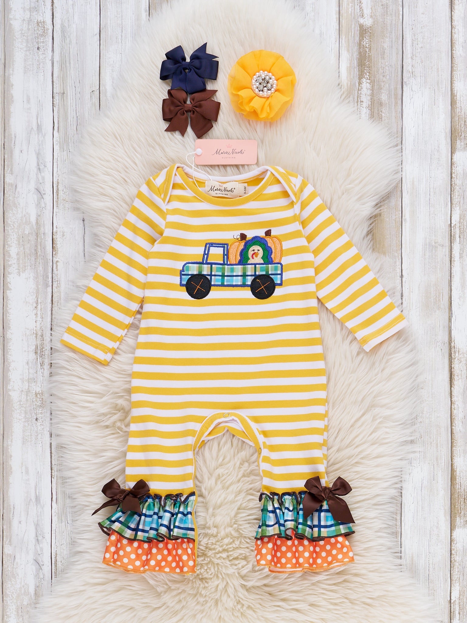 Fall Fest Express Embroidered Ruffle Romper - Marie Nicole Clothing