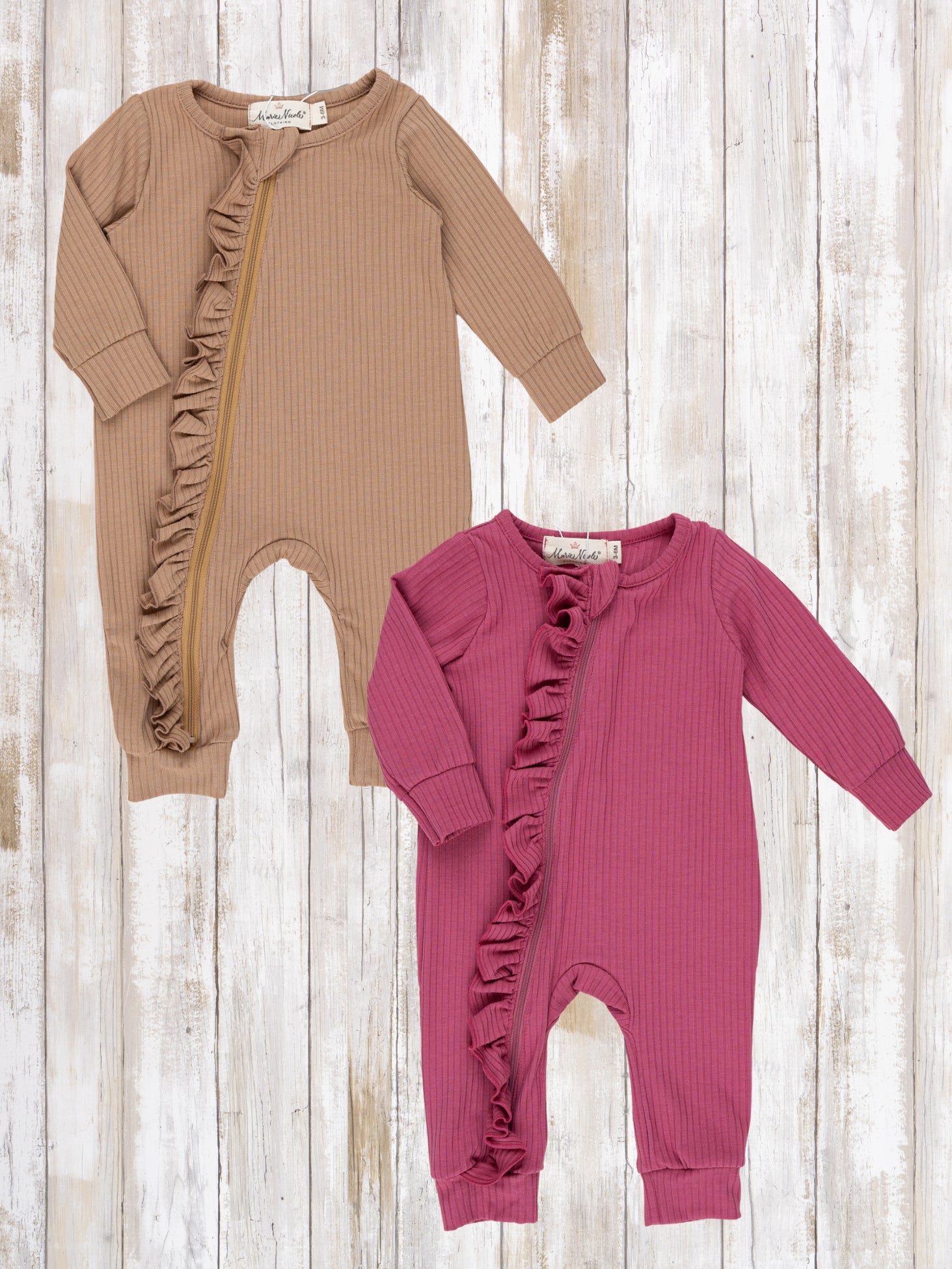 Long Sleeve Ruffle Sleeper Pajamas - Marie Nicole Clothing