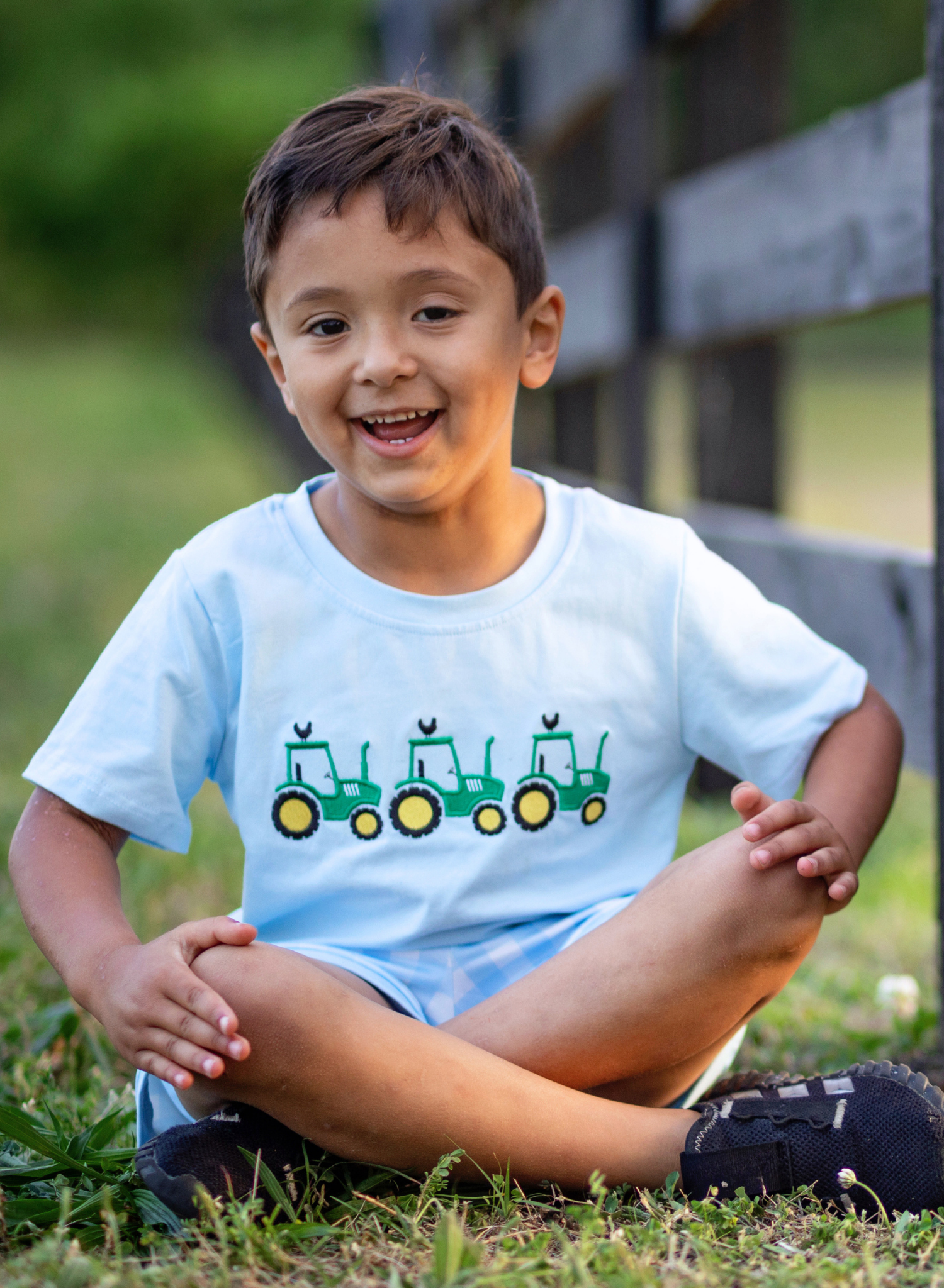 Little Farmer’s Fun Embroidered Plaid Outfit - Marie Nicole Clothing