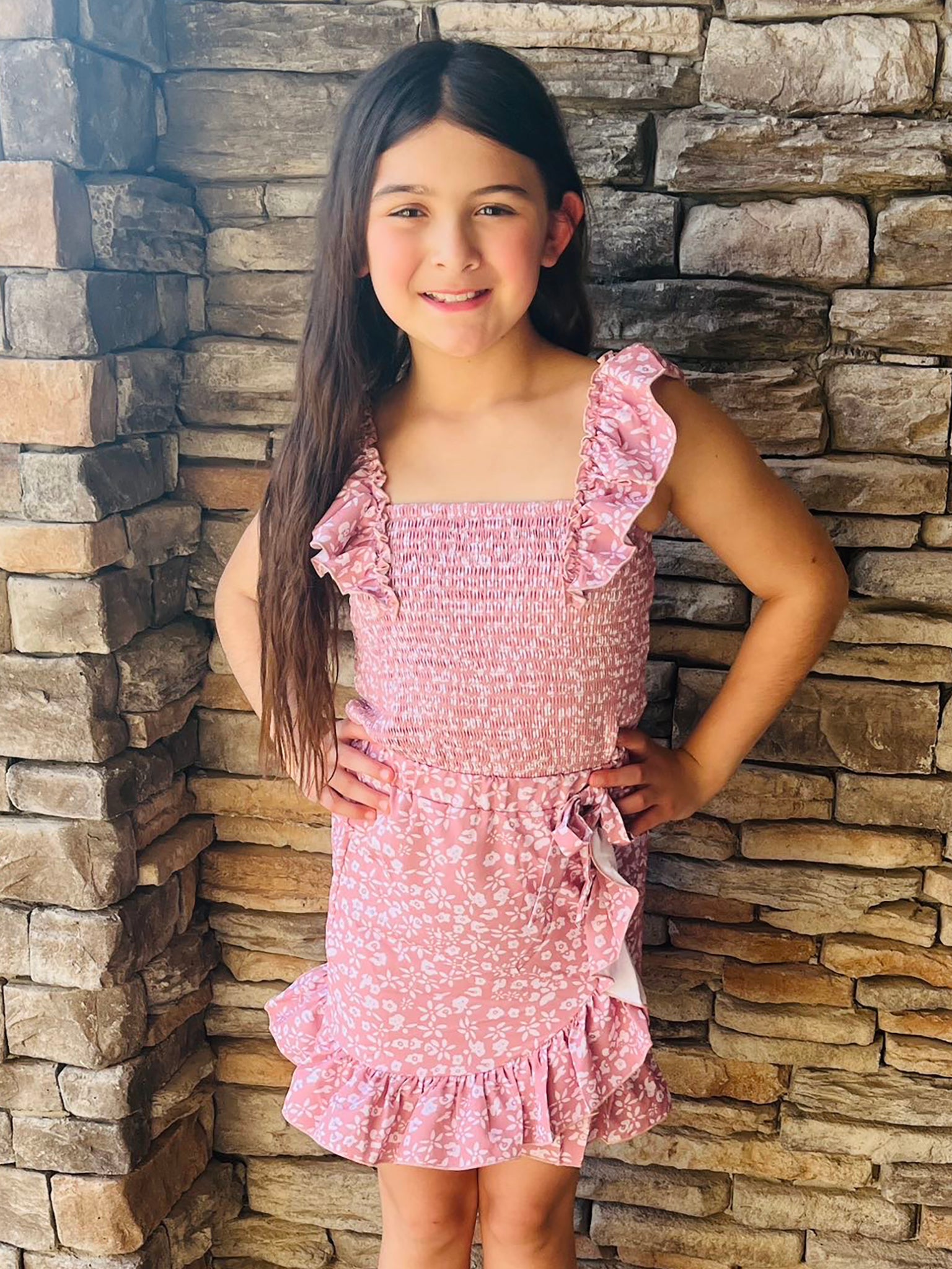 Pre - Teen Mauve Dainty Floral Ruffle Outfit - Marie Nicole Clothing