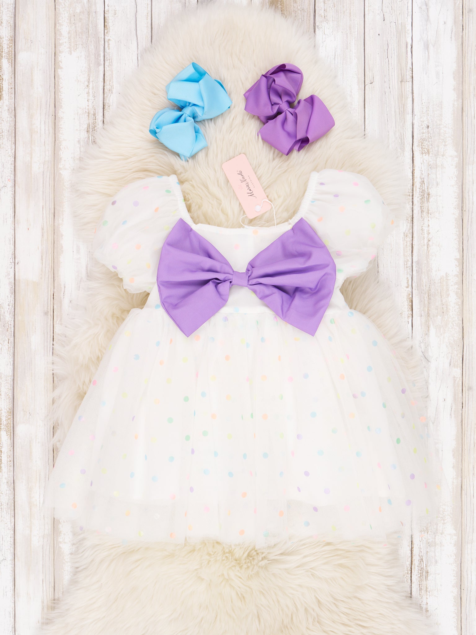 Tulle Polka Dot Bow Dress - Marie Nicole Clothing