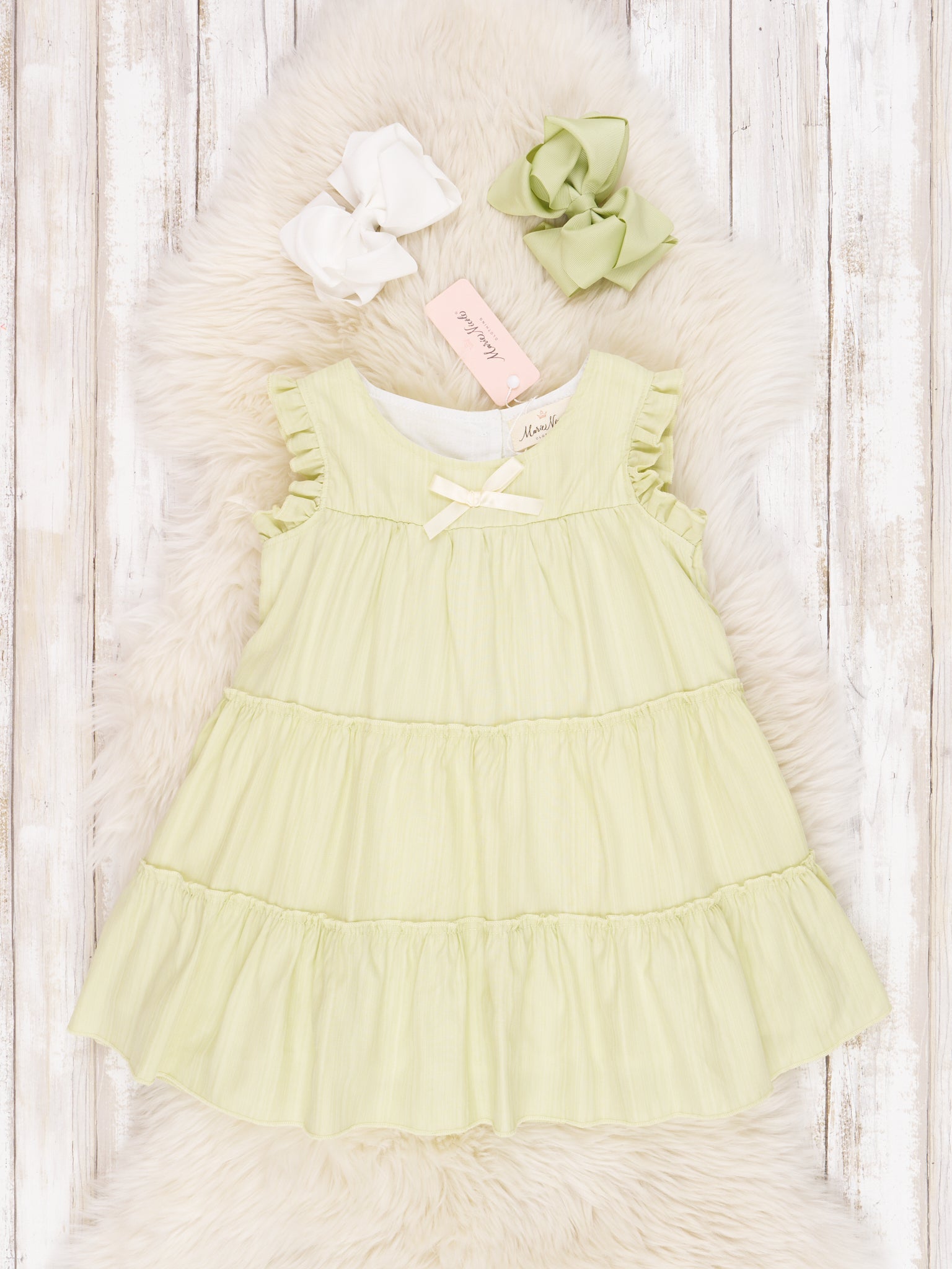 Pastel Green Ruffle Bow Dress - Marie Nicole Clothing