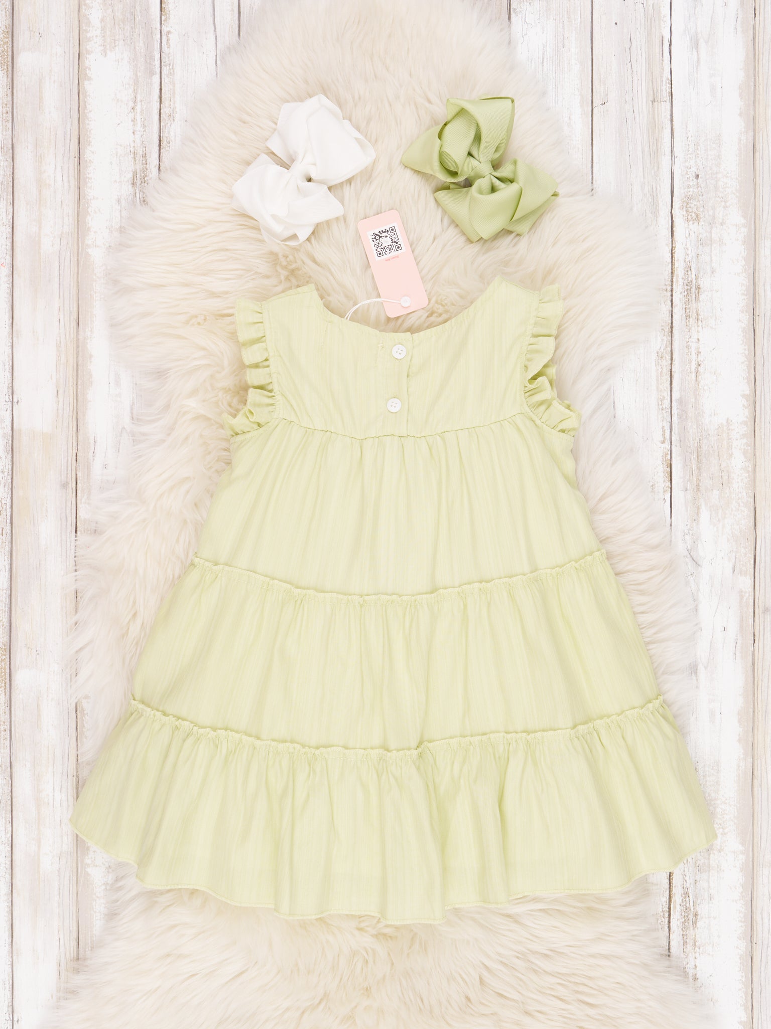 Pastel Green Ruffle Bow Dress - Marie Nicole Clothing