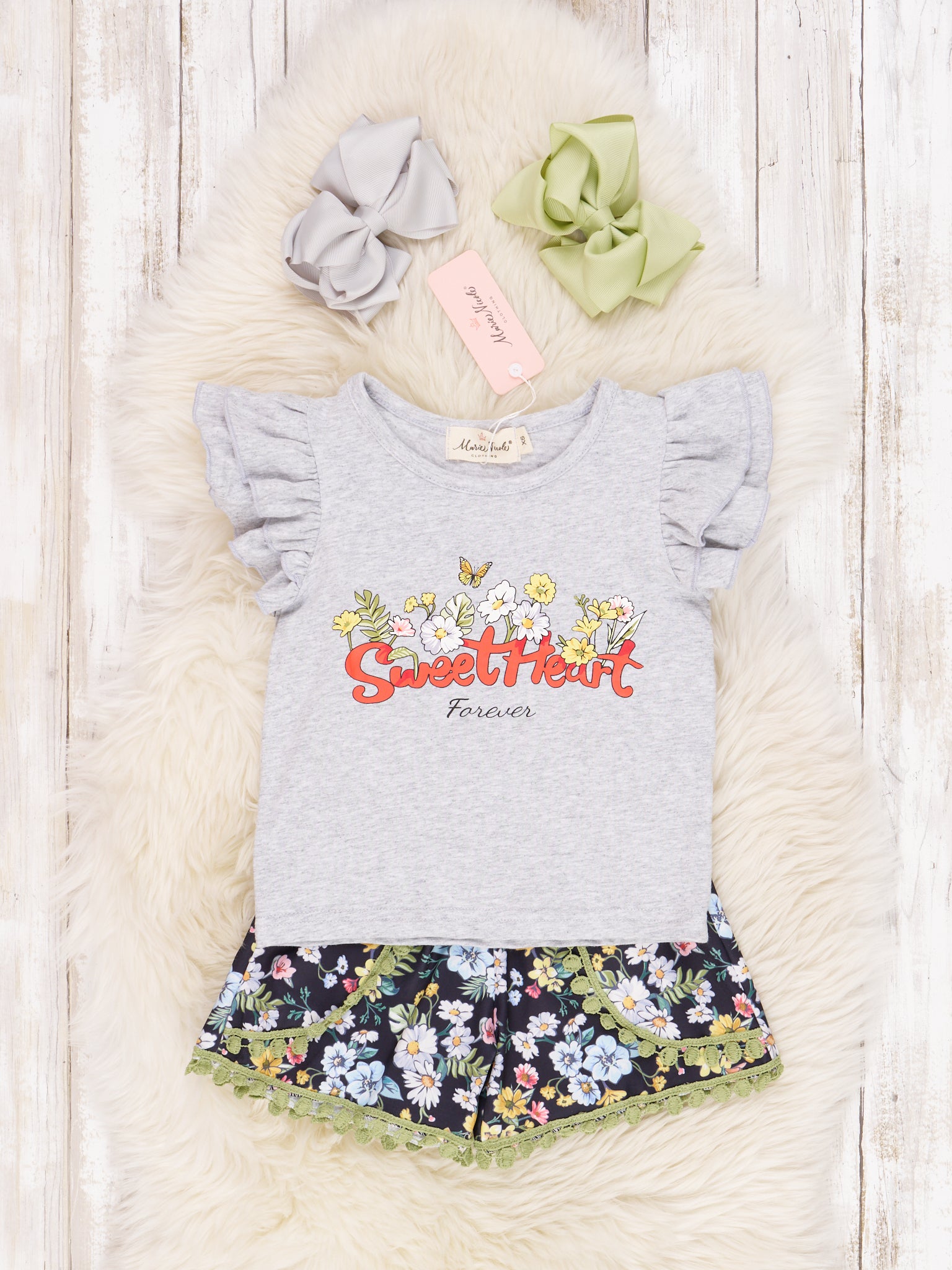 "Sweet Heart" Floral Ruffle Outfit - Marie Nicole Clothing