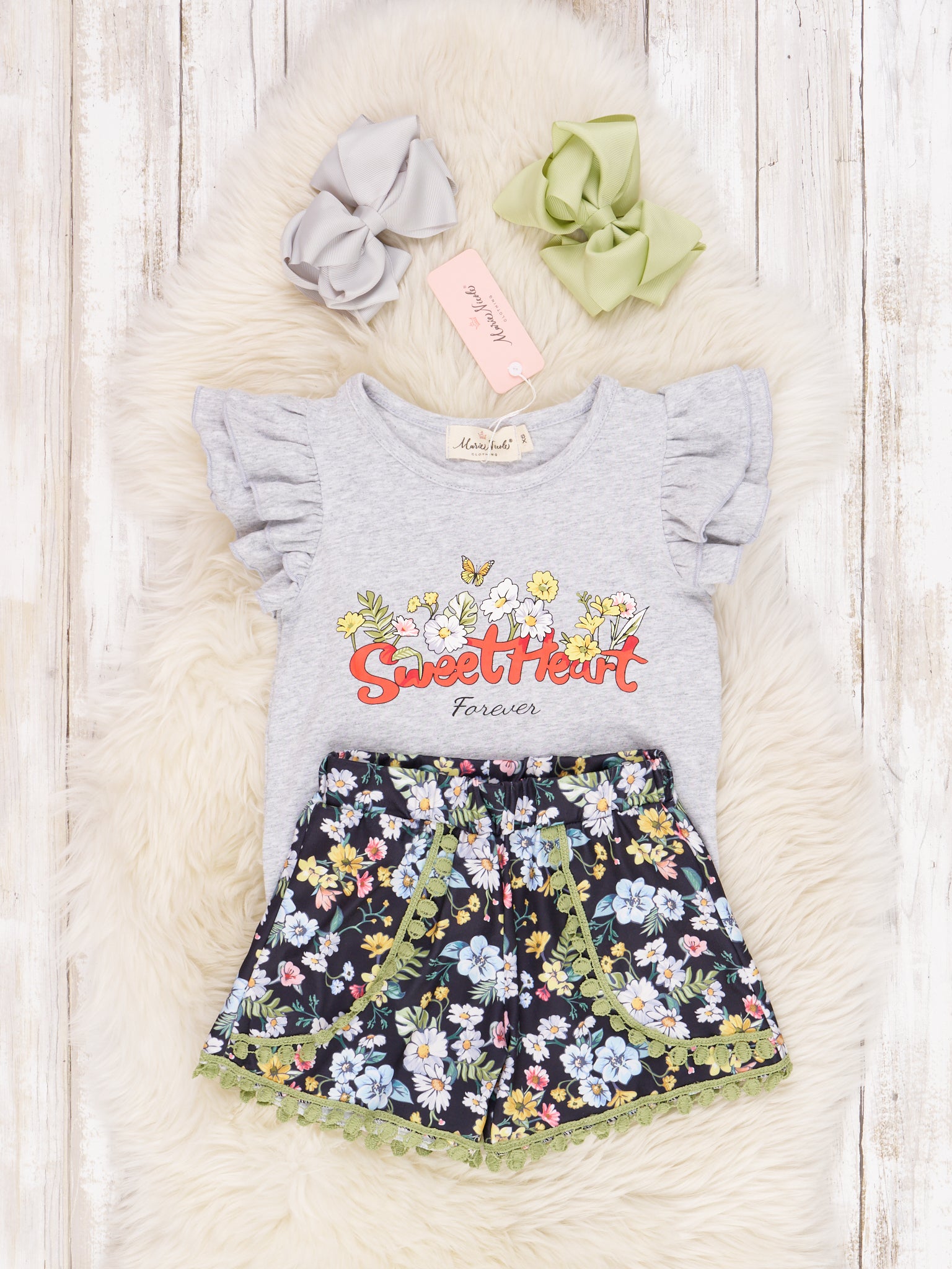 "Sweet Heart" Floral Ruffle Outfit - Marie Nicole Clothing