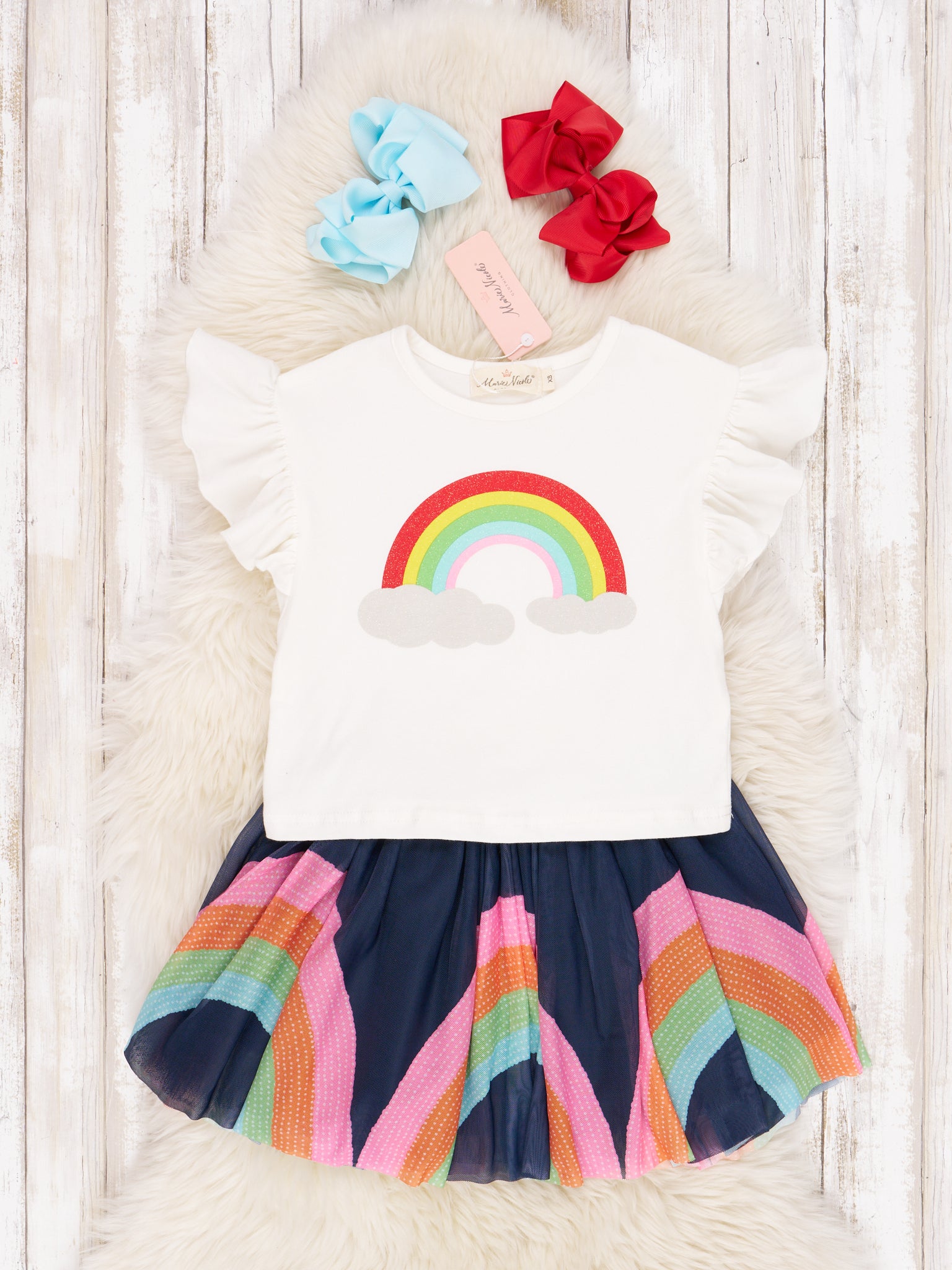 Rainbow Ruffle Top & Tulle Skirt Outfit - Marie Nicole Clothing