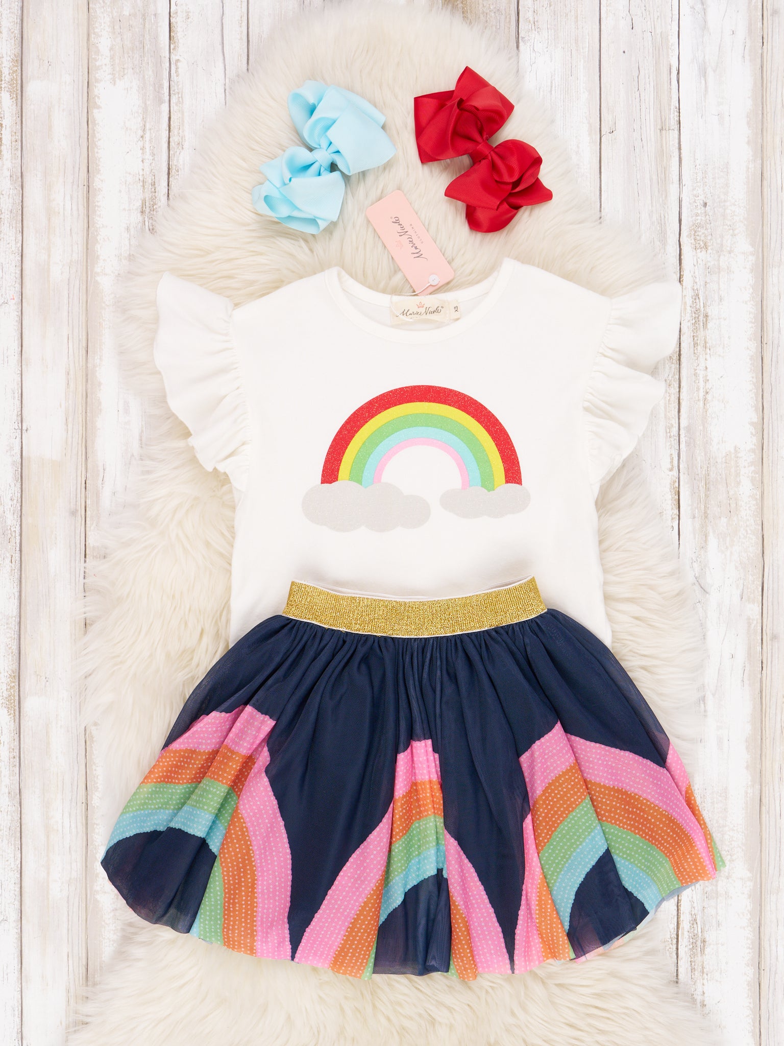 Rainbow Ruffle Top & Tulle Skirt Outfit - Marie Nicole Clothing