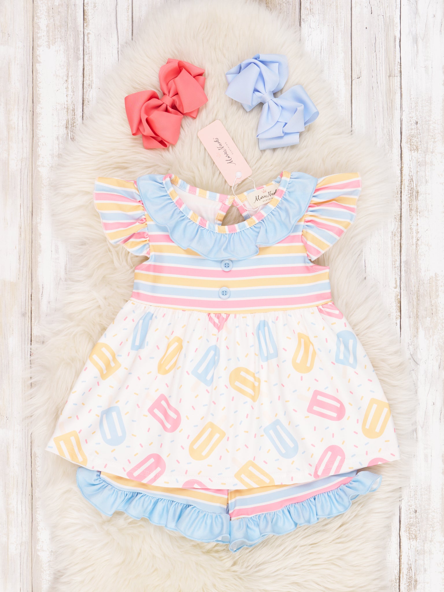 Striped Popsicle Ruffle Outfit - Marie Nicole Clothing