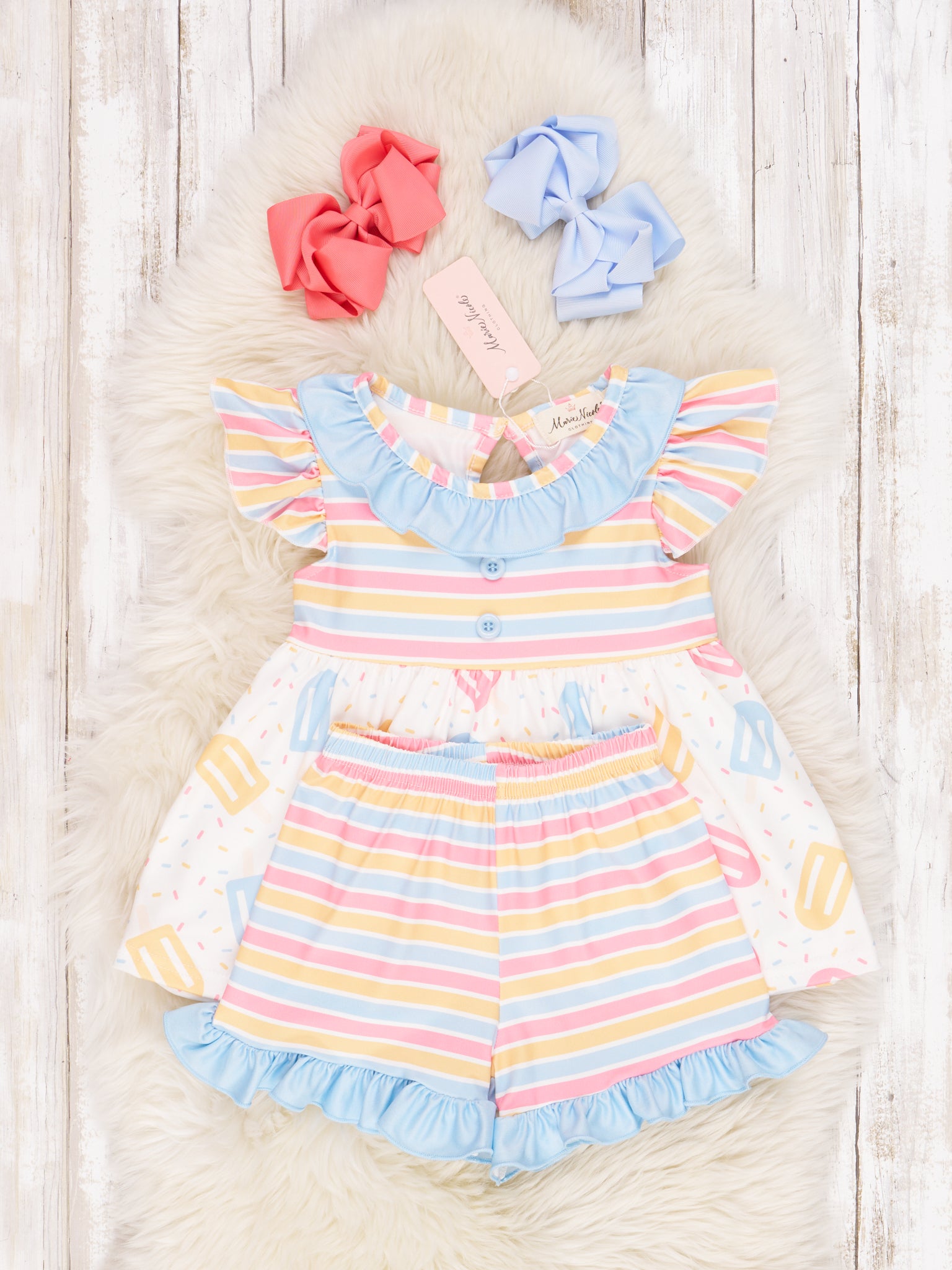 Striped Popsicle Ruffle Outfit - Marie Nicole Clothing