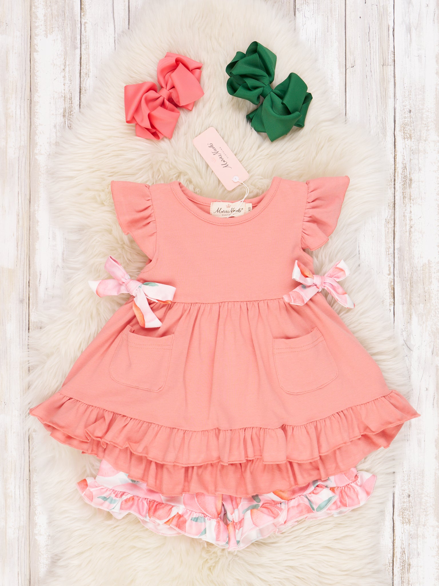 Peach Pocket Ruffle Outfit - Marie Nicole Clothing