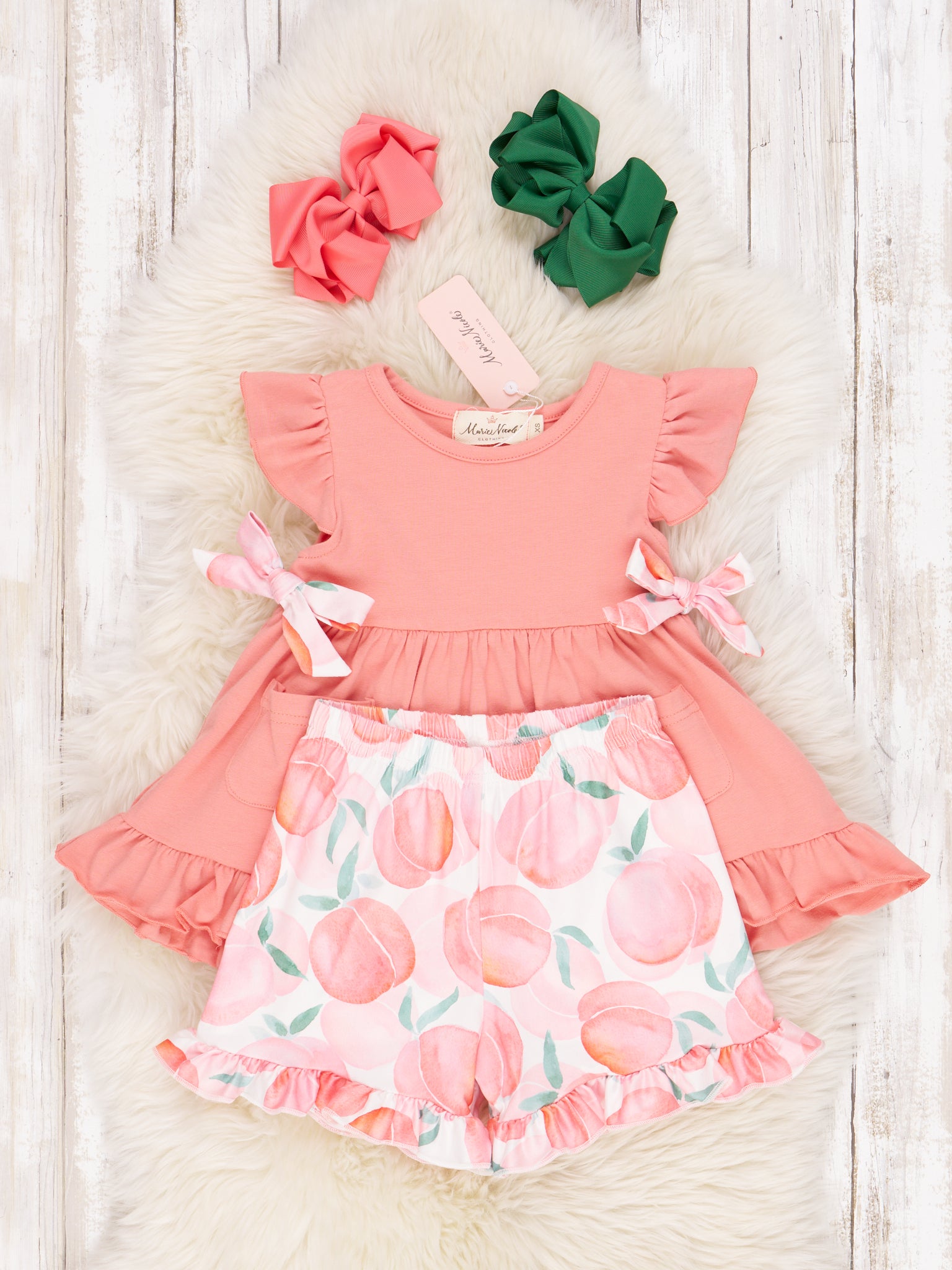Peach Pocket Ruffle Outfit - Marie Nicole Clothing