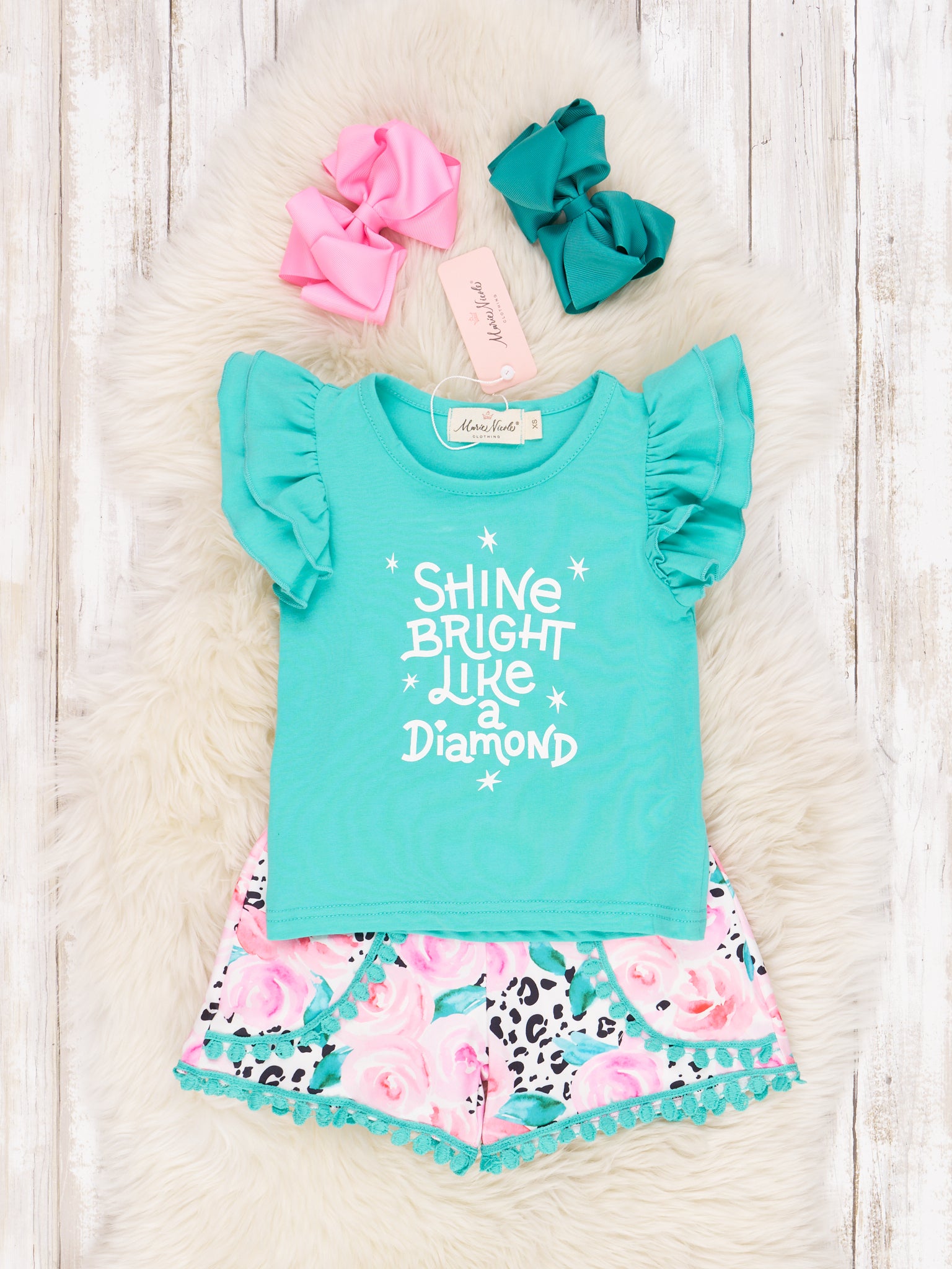 "Diamond" Leopard Rose Ruffle Outfit - Marie Nicole Clothing