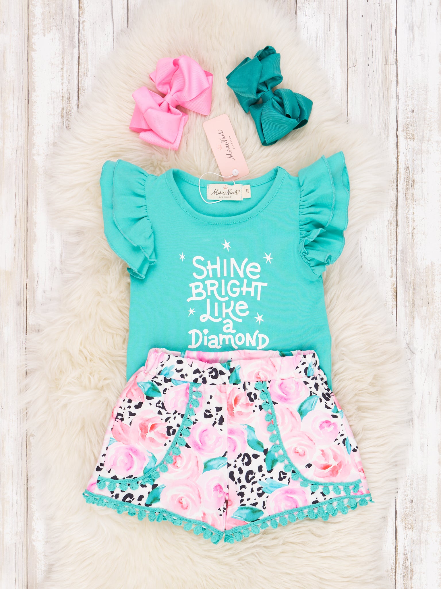 "Diamond" Leopard Rose Ruffle Outfit - Marie Nicole Clothing