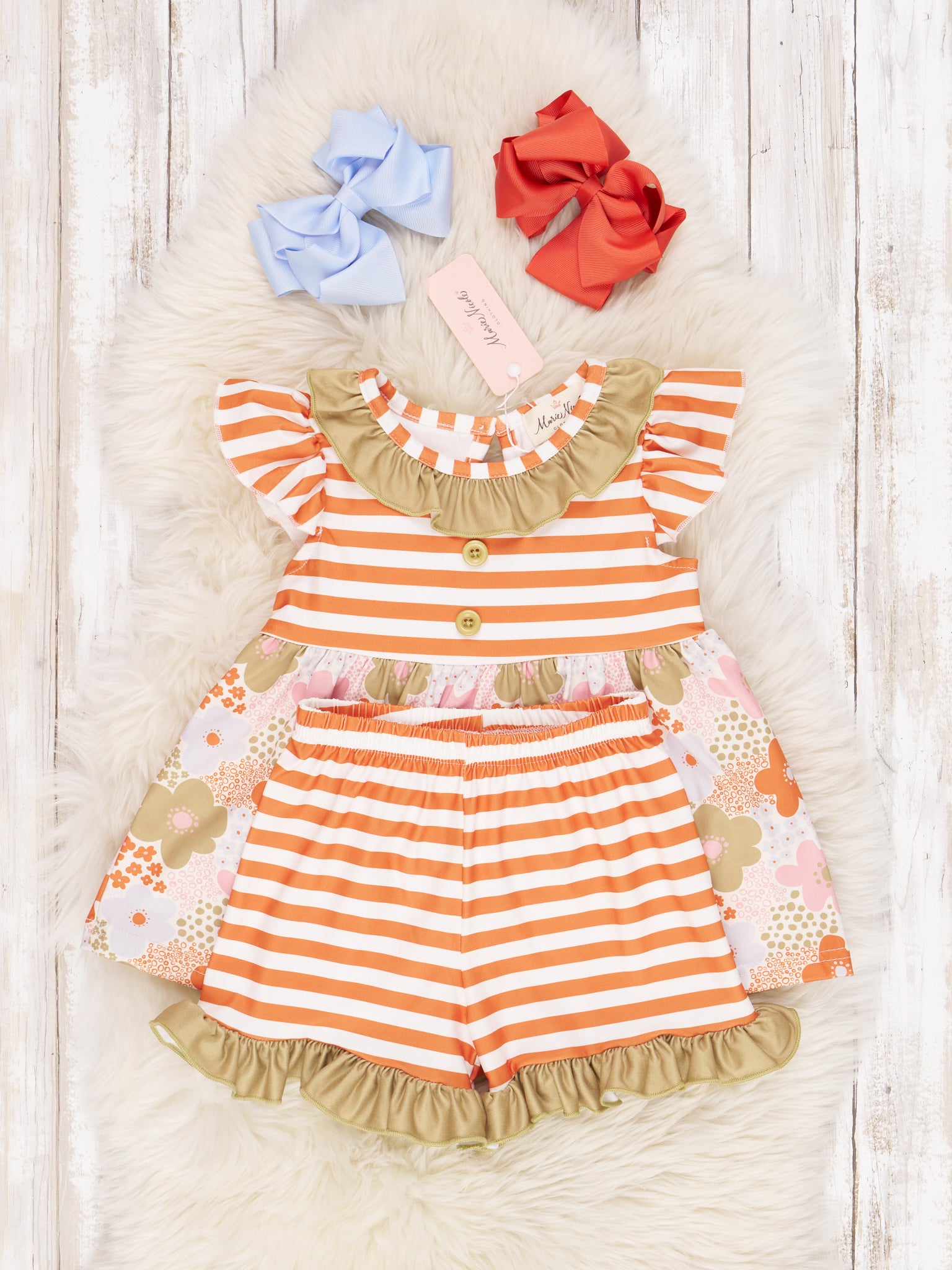 Green Floral Ruffle Outfit - Marie Nicole Clothing