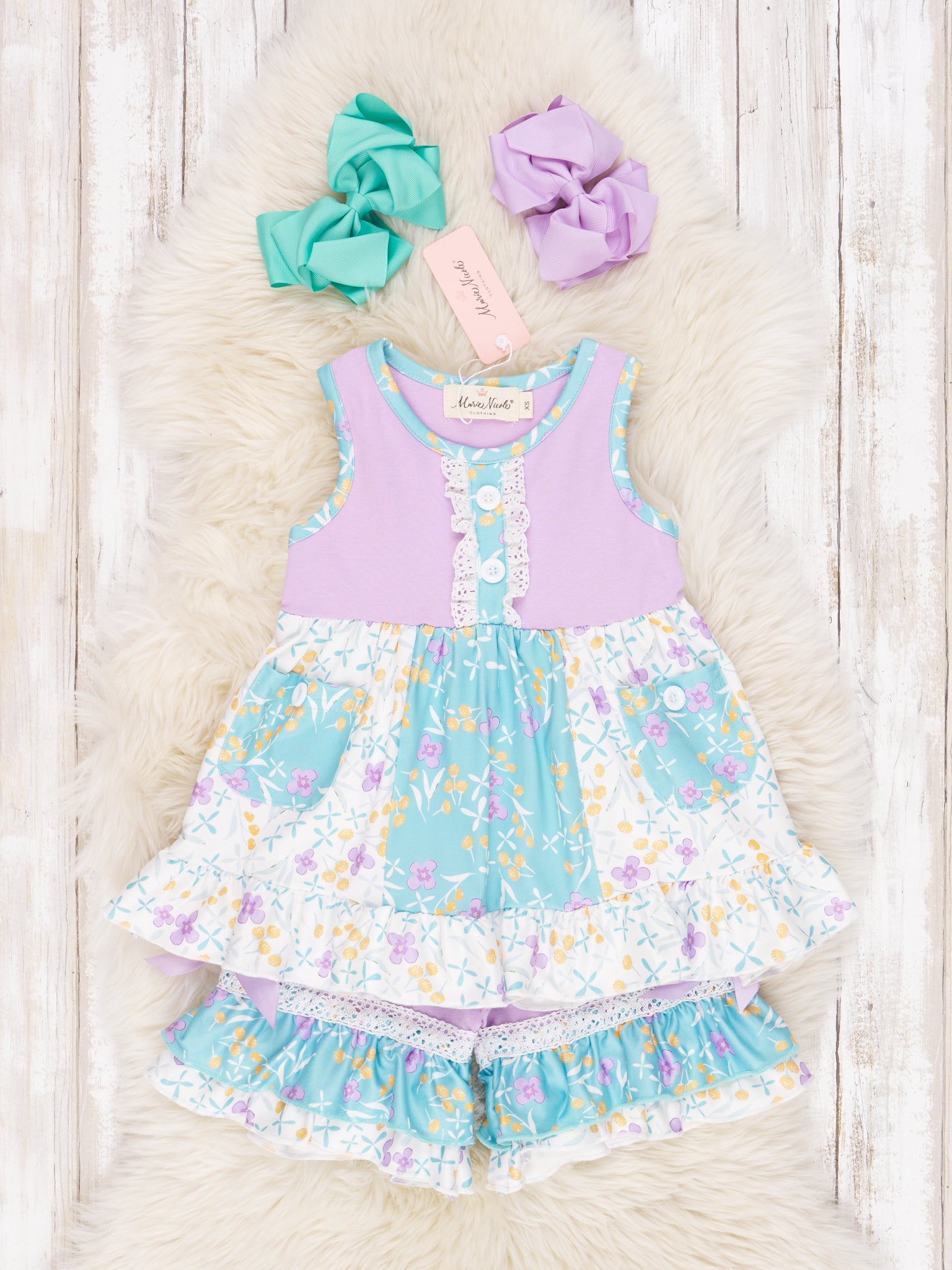 Lavender Floral Ruffle Outfit - Marie Nicole Clothing