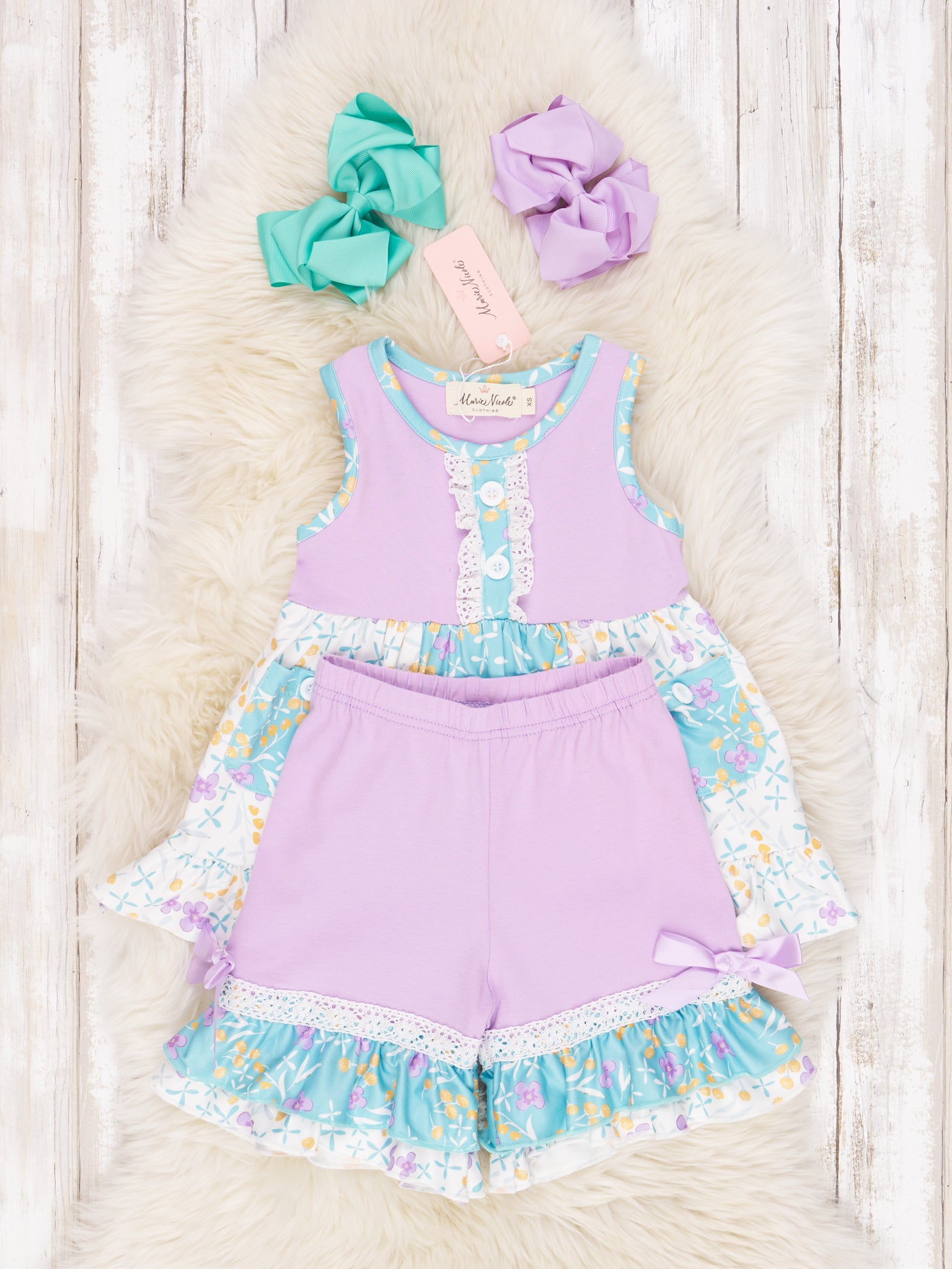 Lavender Floral Ruffle Outfit - Marie Nicole Clothing