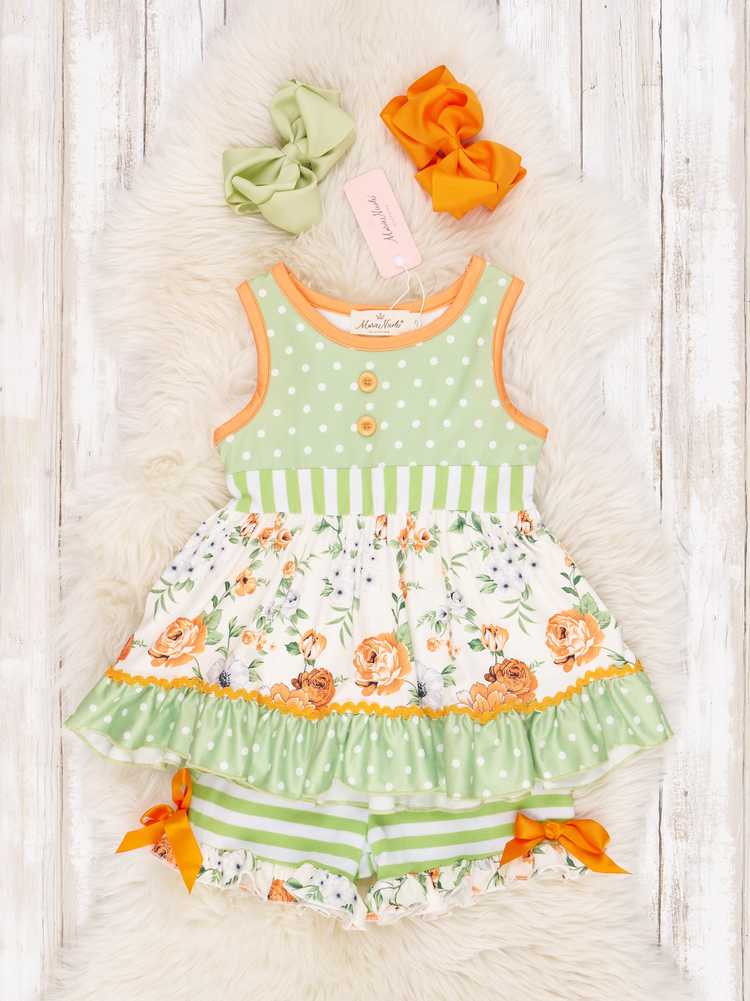 Lime Floral Ruffle Outfit - Marie Nicole Clothing