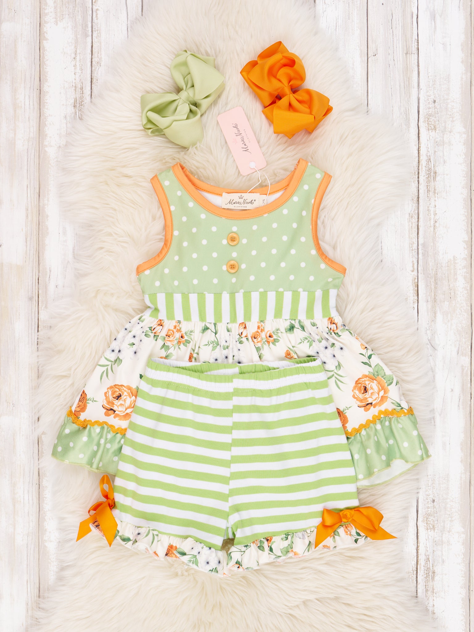 Lime Floral Ruffle Outfit - Marie Nicole Clothing