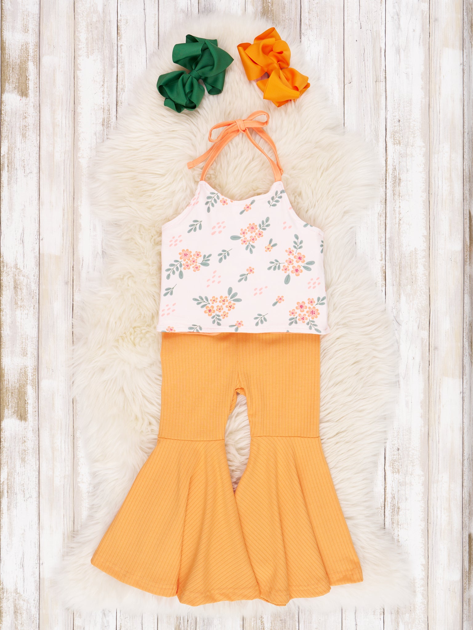 Orange Floral Tie Tank & Bell Bottoms Outfit - Marie Nicole Clothing