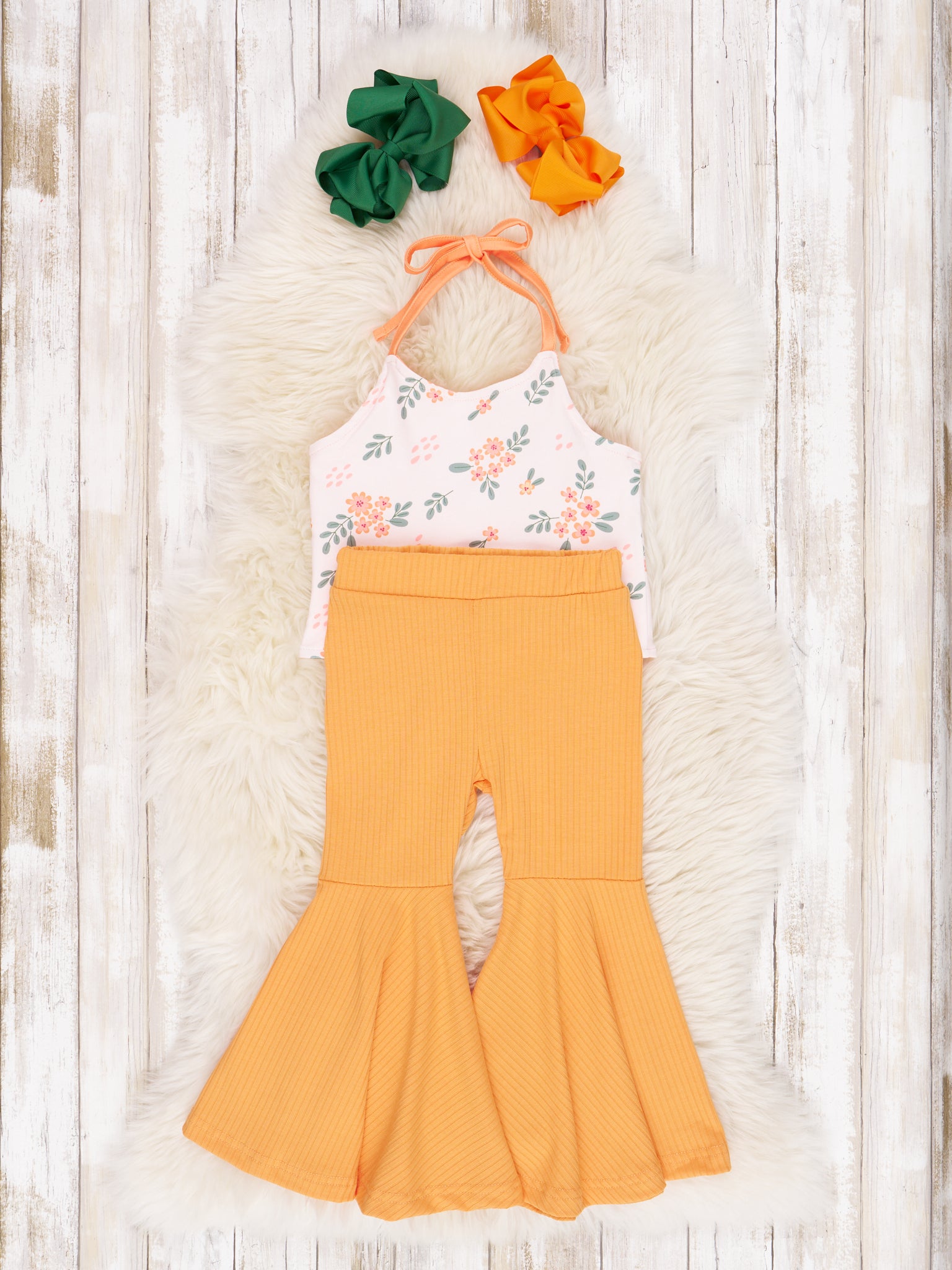 Orange Floral Tie Tank & Bell Bottoms Outfit - Marie Nicole Clothing