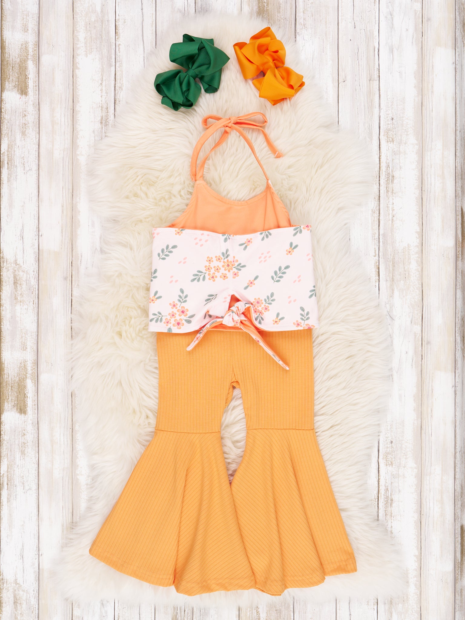 Orange Floral Tie Tank & Bell Bottoms Outfit - Marie Nicole Clothing