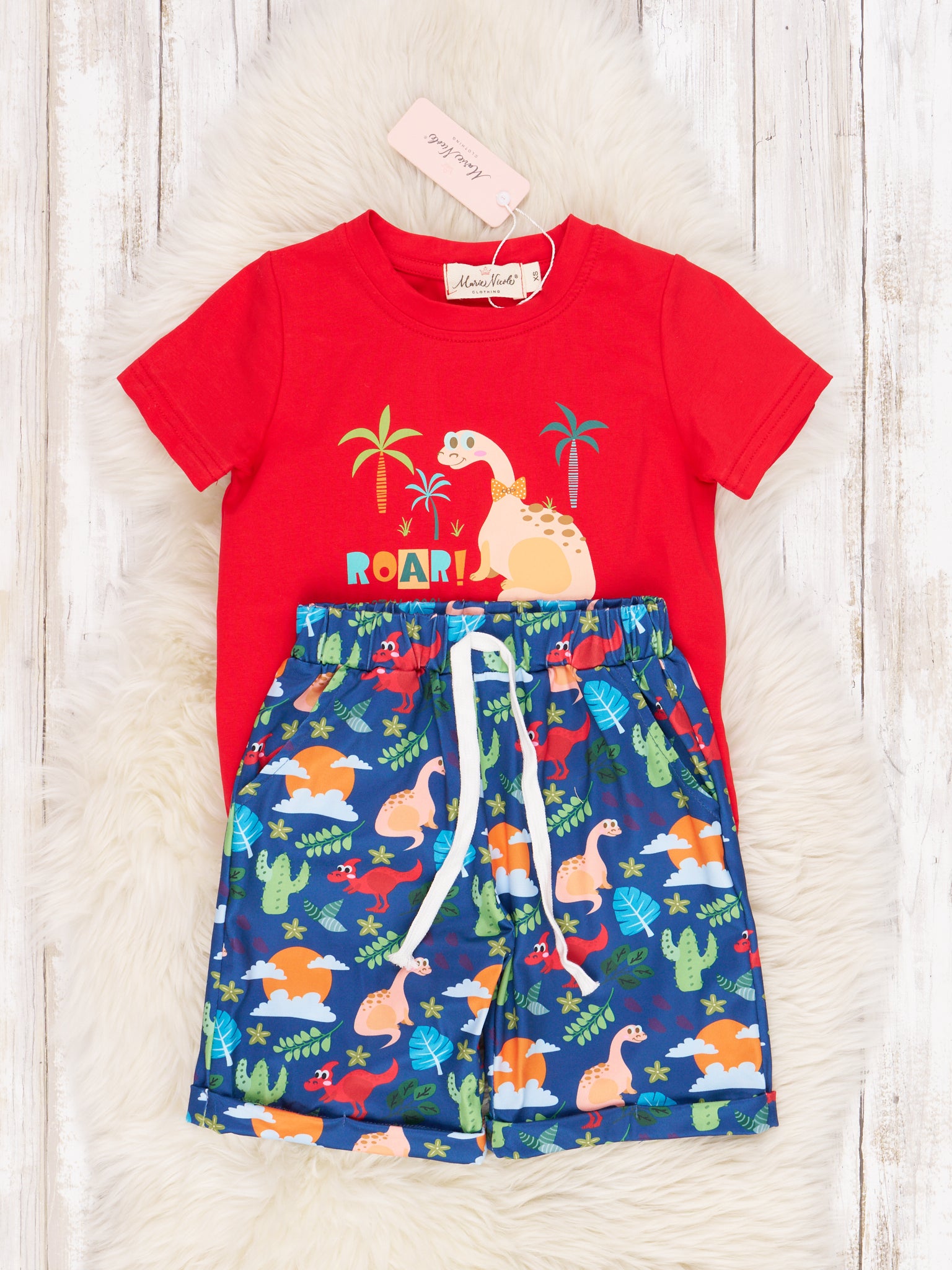 "ROAR!" Red Dinosaur Outfit - Marie Nicole Clothing