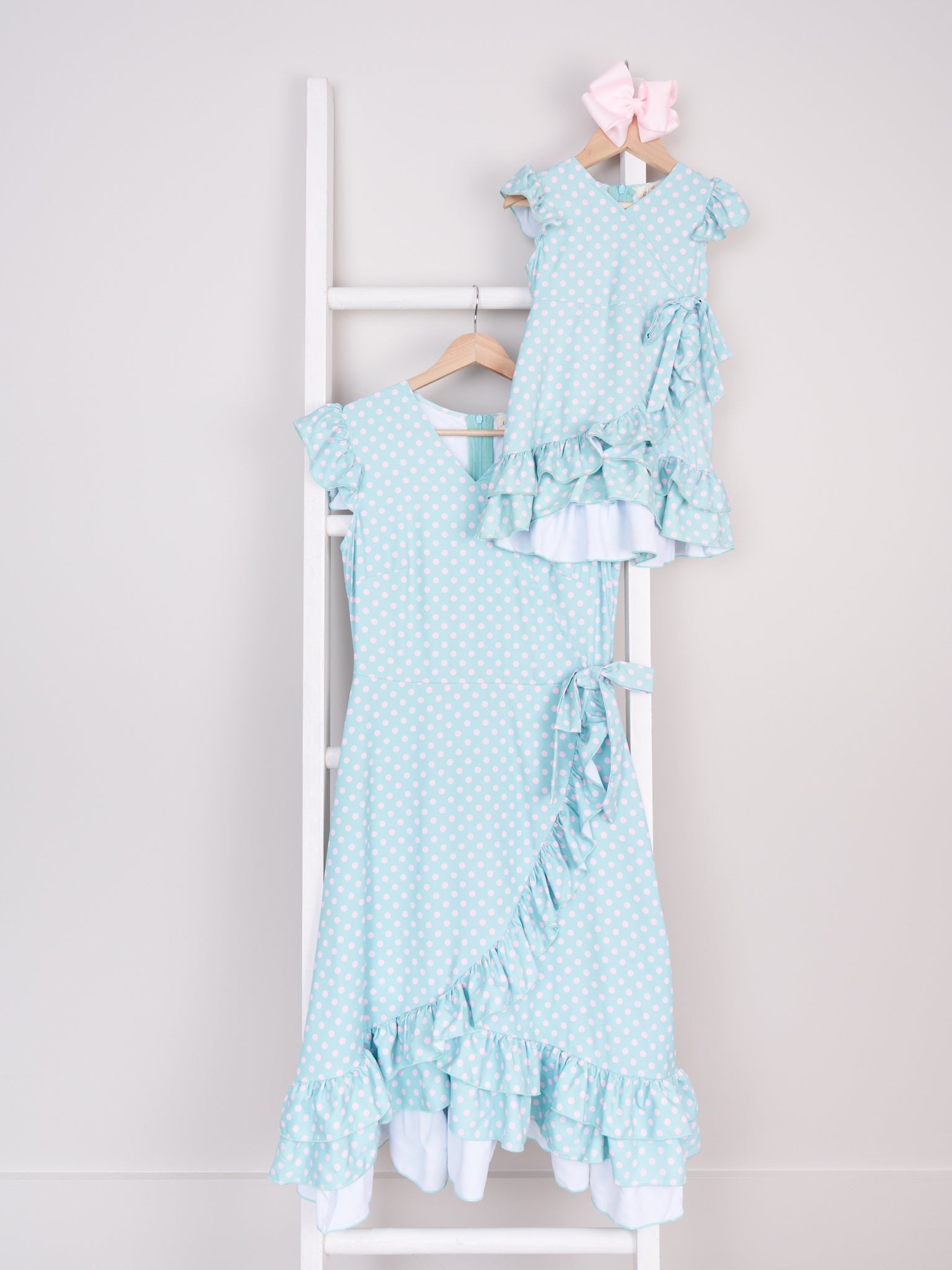 Mom & Me Polka Dot Ruffle Bow Dress - Marie Nicole Clothing