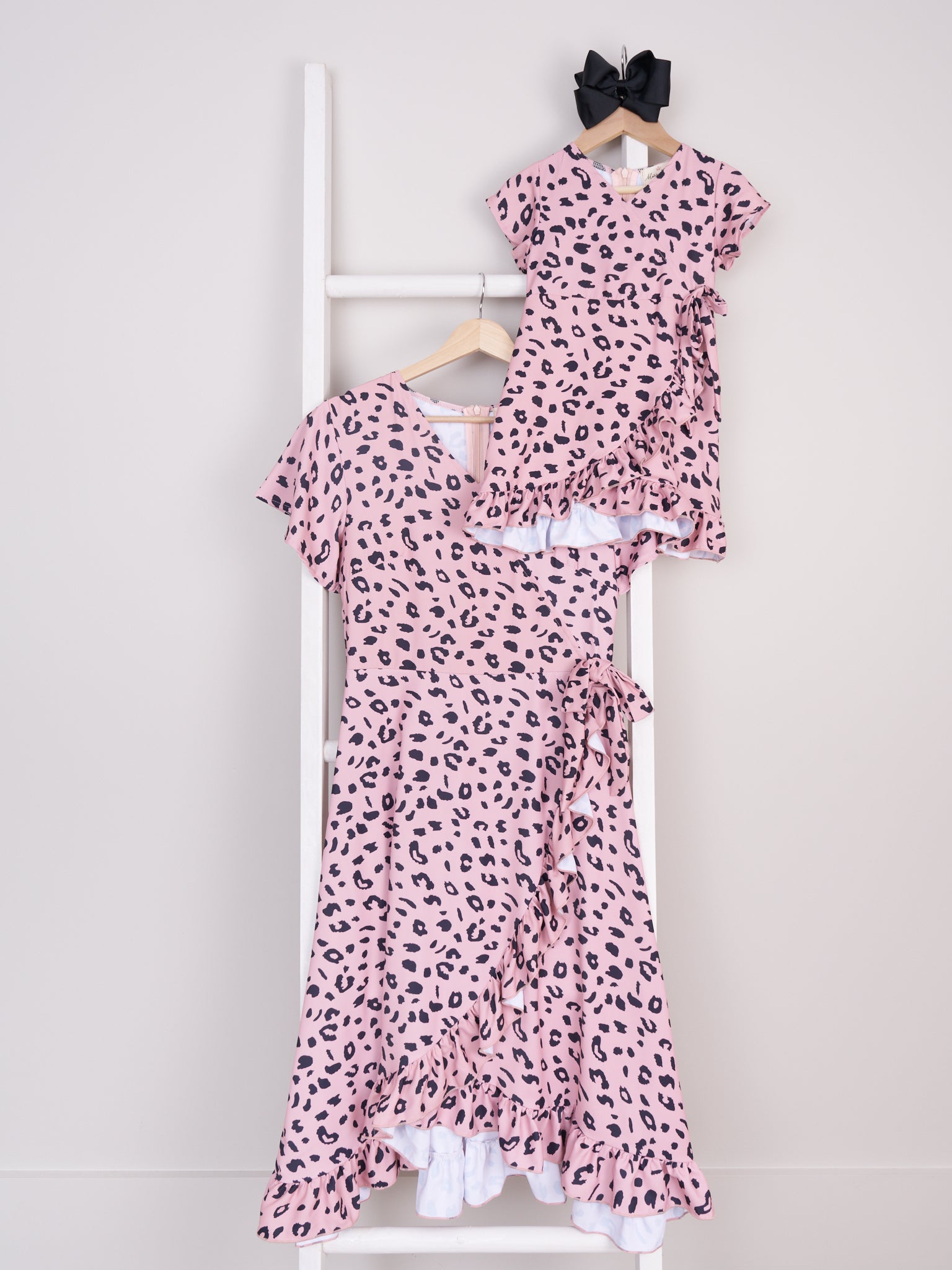 Mom & Me Leopard Ruffle Bow Dress - Marie Nicole Clothing