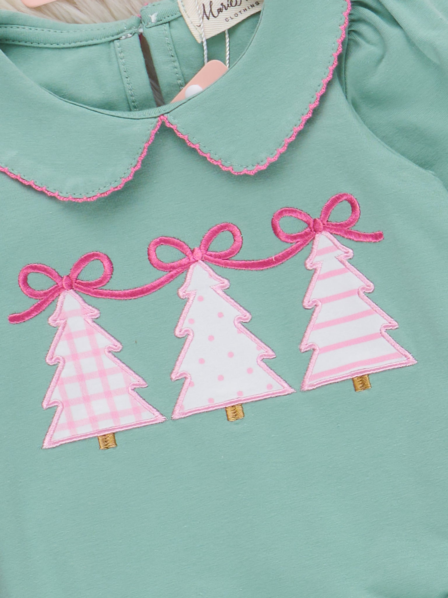Pastel Evergreen Embroidered Bubble Romper - Marie Nicole Clothing