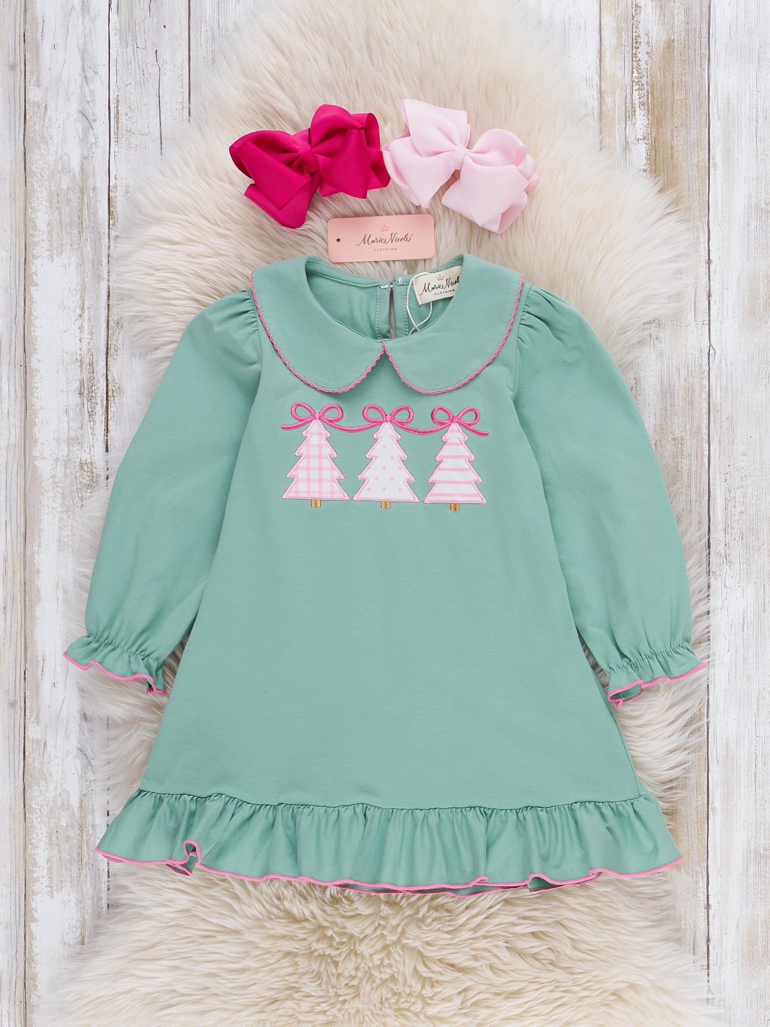 Pastel Evergreen Embroidered Ruffle Dress - Marie Nicole Clothing