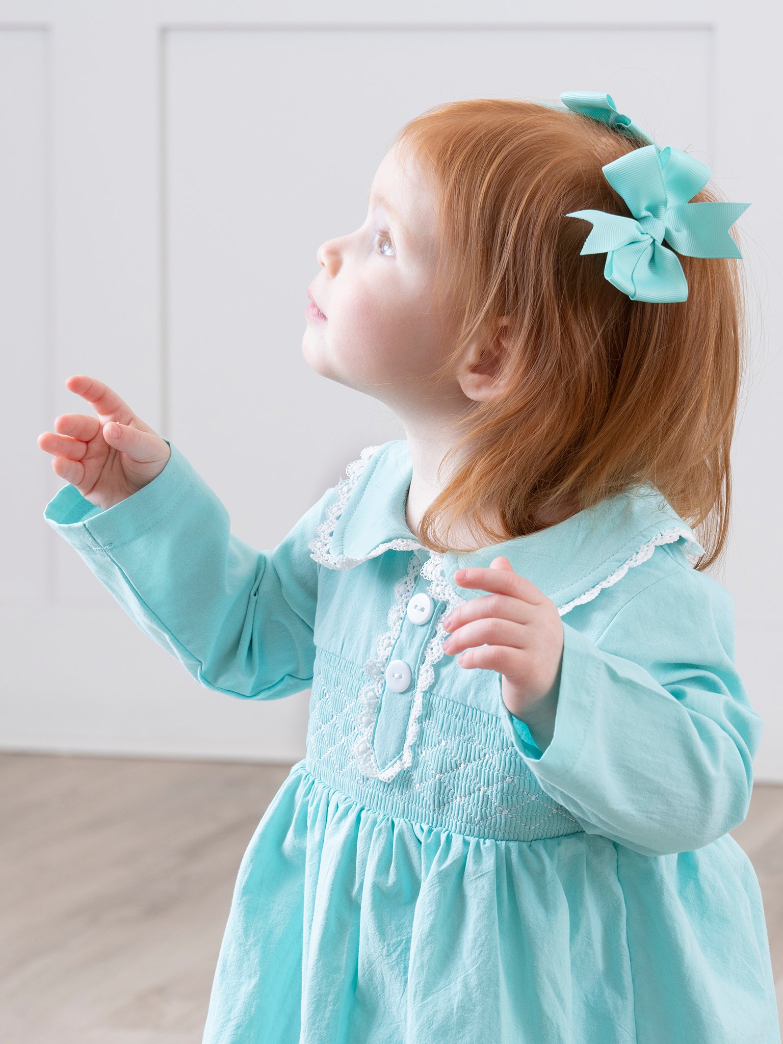 Teal Smocked Pom Pom Dress - Marie Nicole Clothing