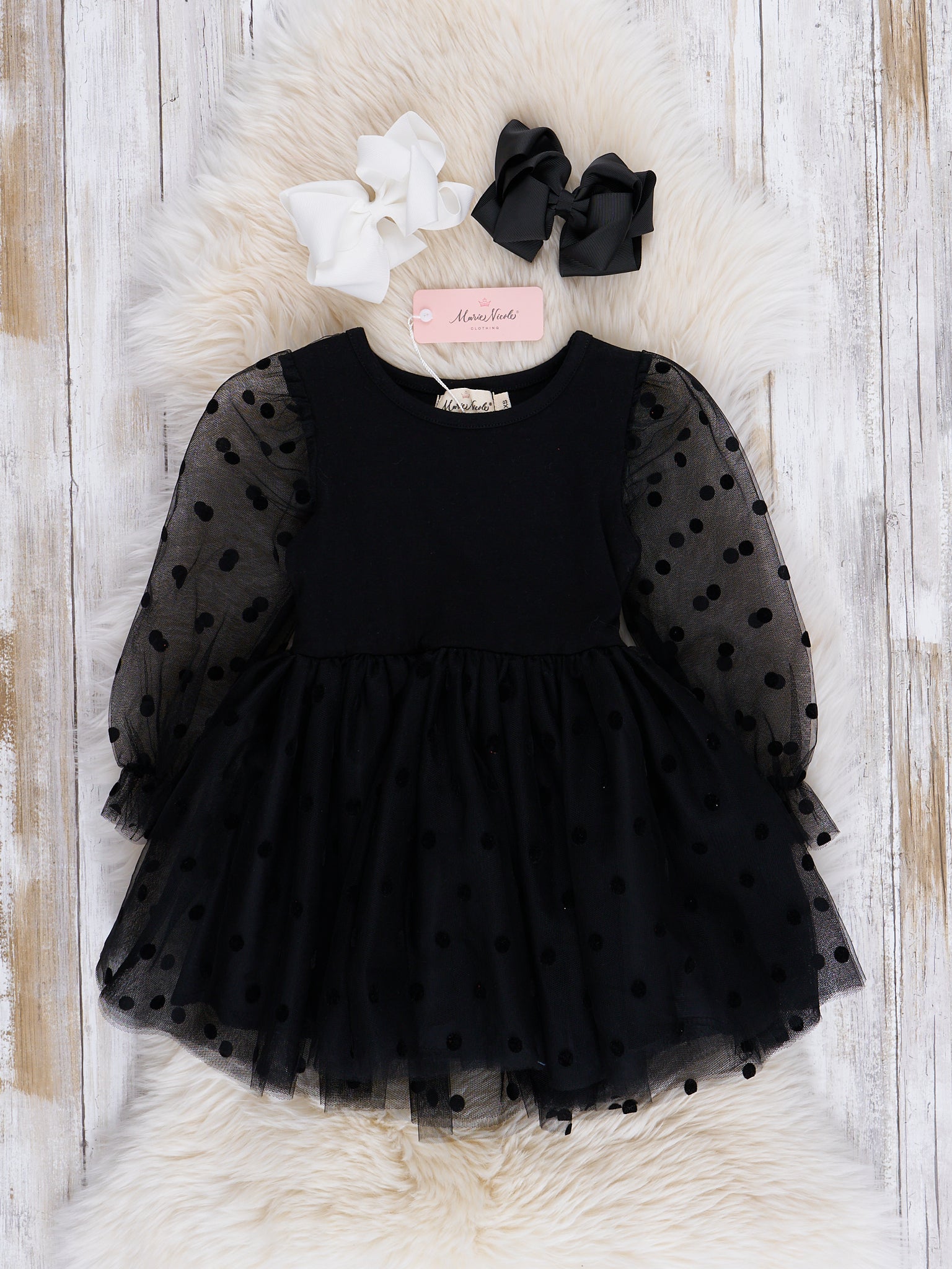 Black Swiss Dot Tulle Dress - Marie Nicole Clothing